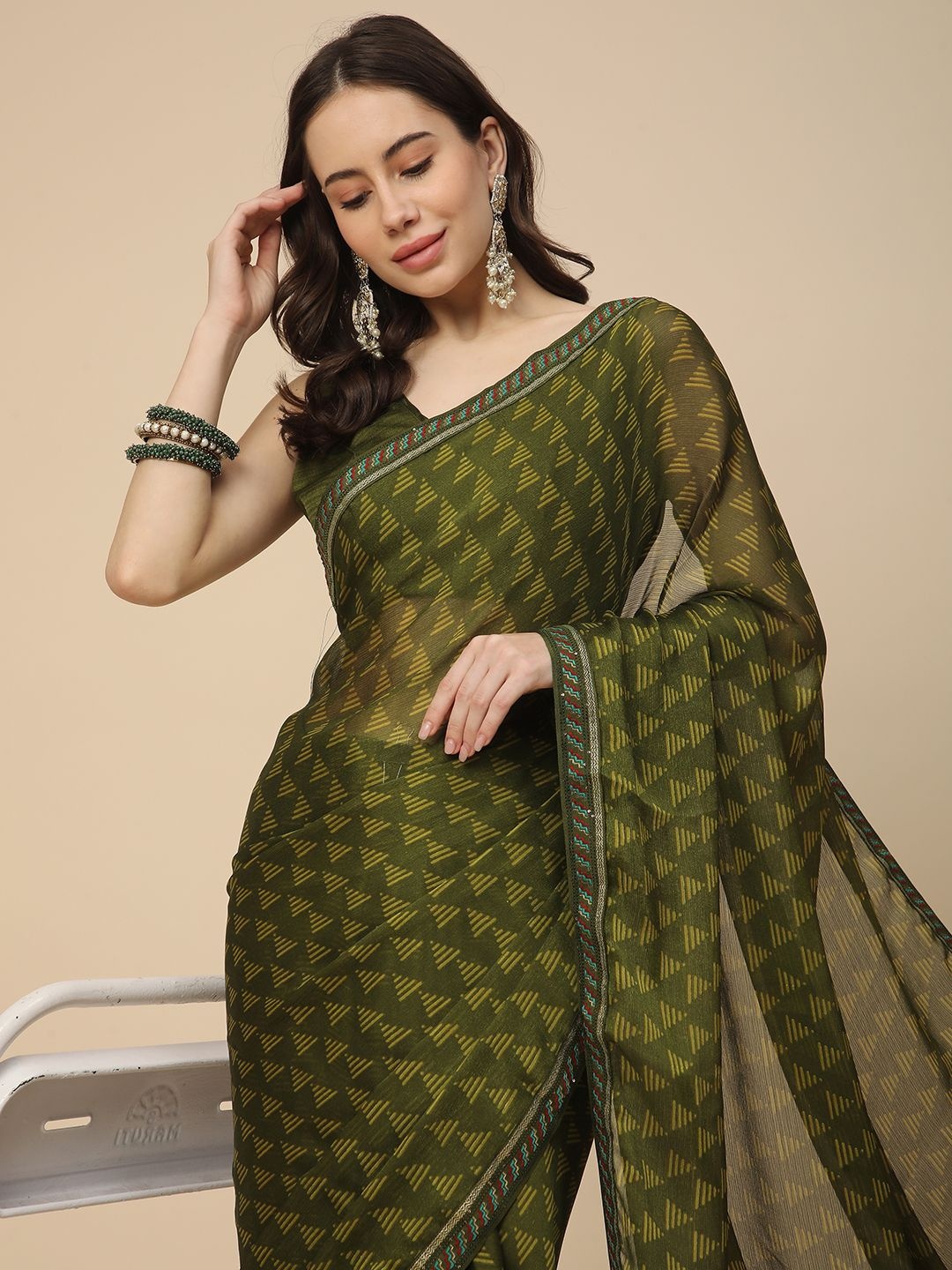 

RATAN Poly Chiffon Saree, Green