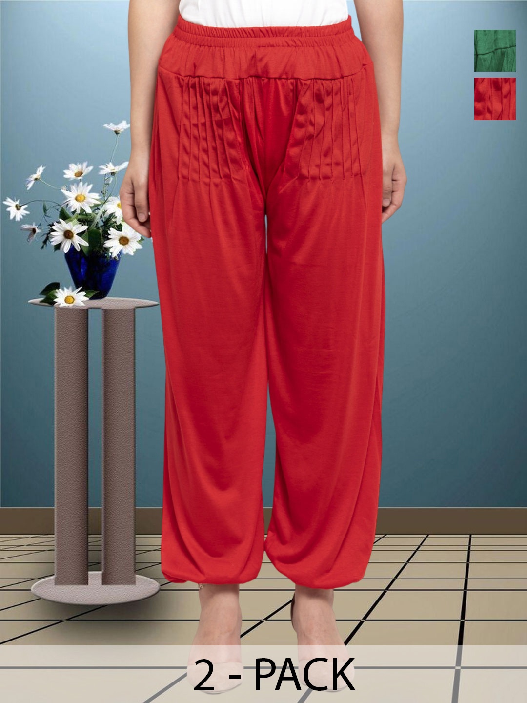 

GRACIT Women Pack Of 2 Solid Harem Pants, Red