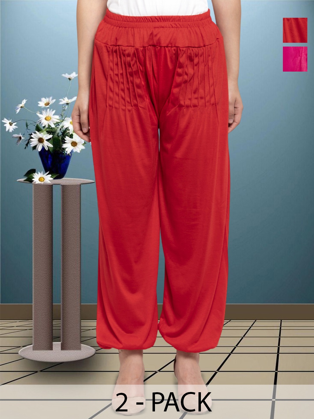 

GRACIT Women Pack Of 2 Solid Harem Pants, Red