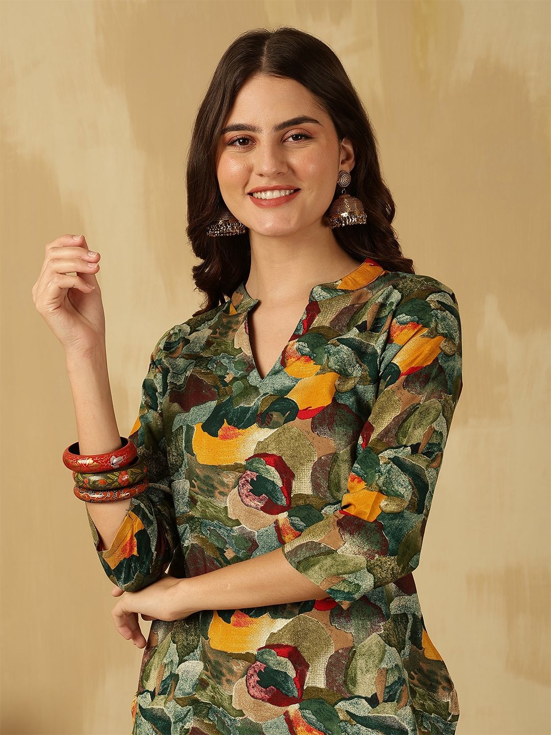 

Anouk Rustic Floral Print Mandarin Collar Top, Multi