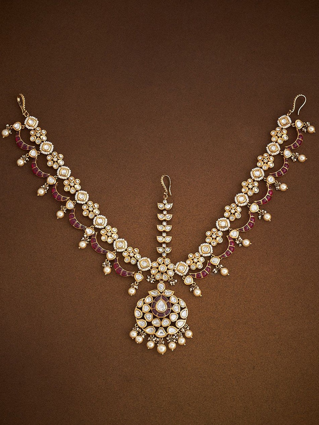 

Kushal's Fashion Jewellery Gold-Plated Kundan Studded Maang Tikka Head Jewellery