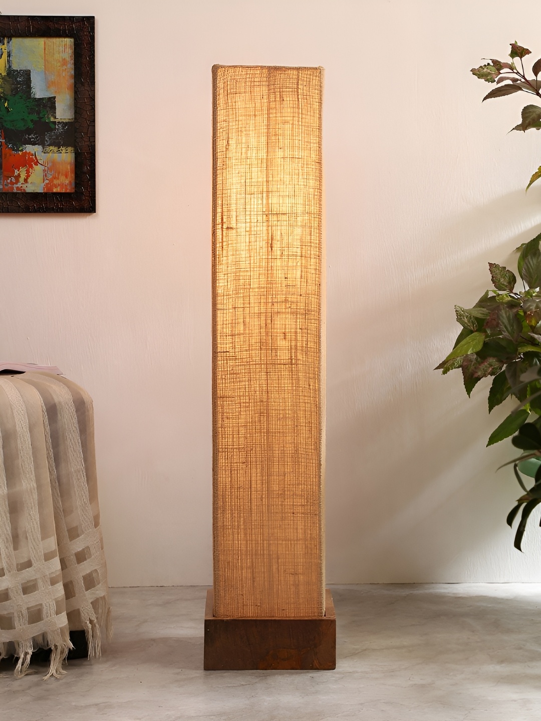 

Devansh Beige & Brown Rectangle Shaped Wooden Floor Lamp