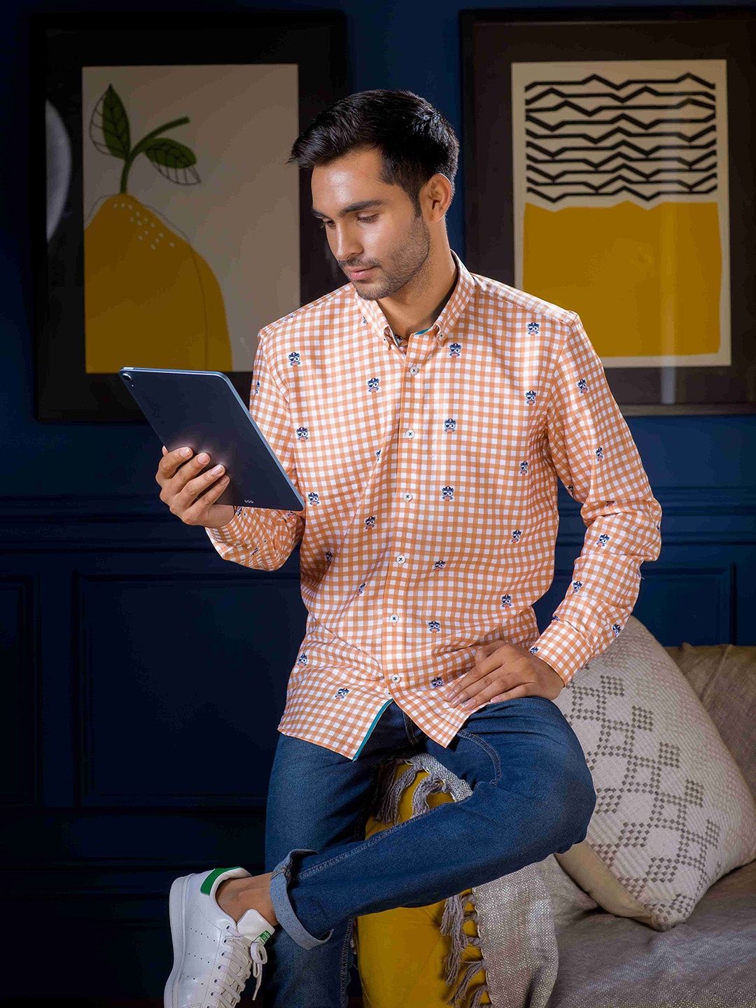 

Eleven Brothers Men Opaque Striped Casual Shirt, Orange