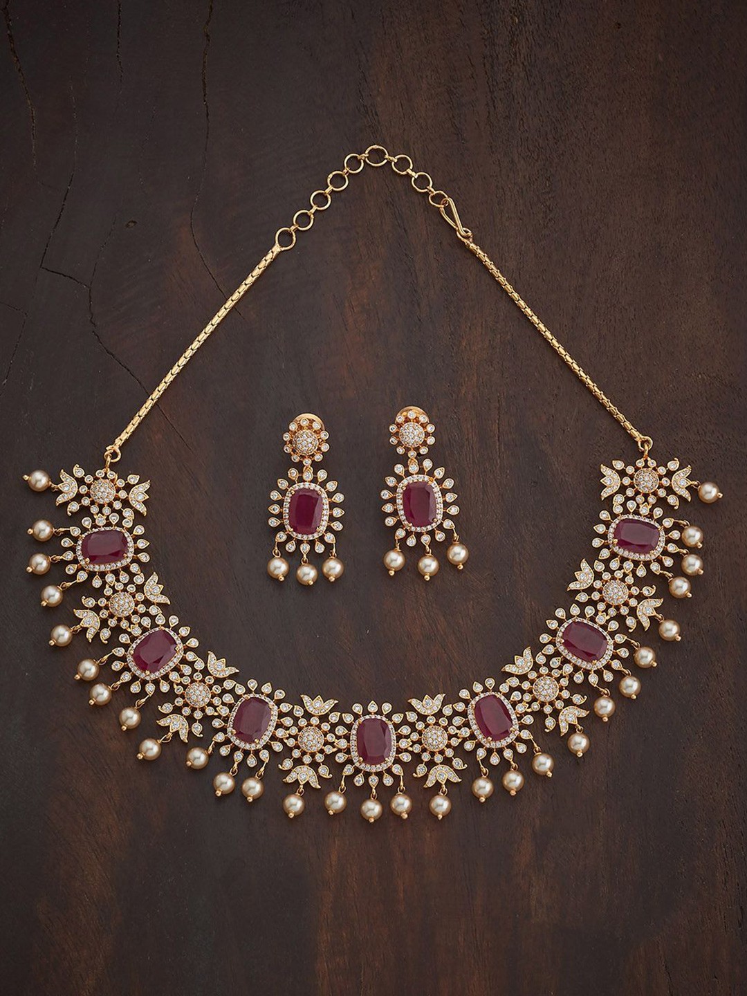 

Kushal's Fashion Jewellery Ruby Gold-Plated Party Zircon Jewellery Set