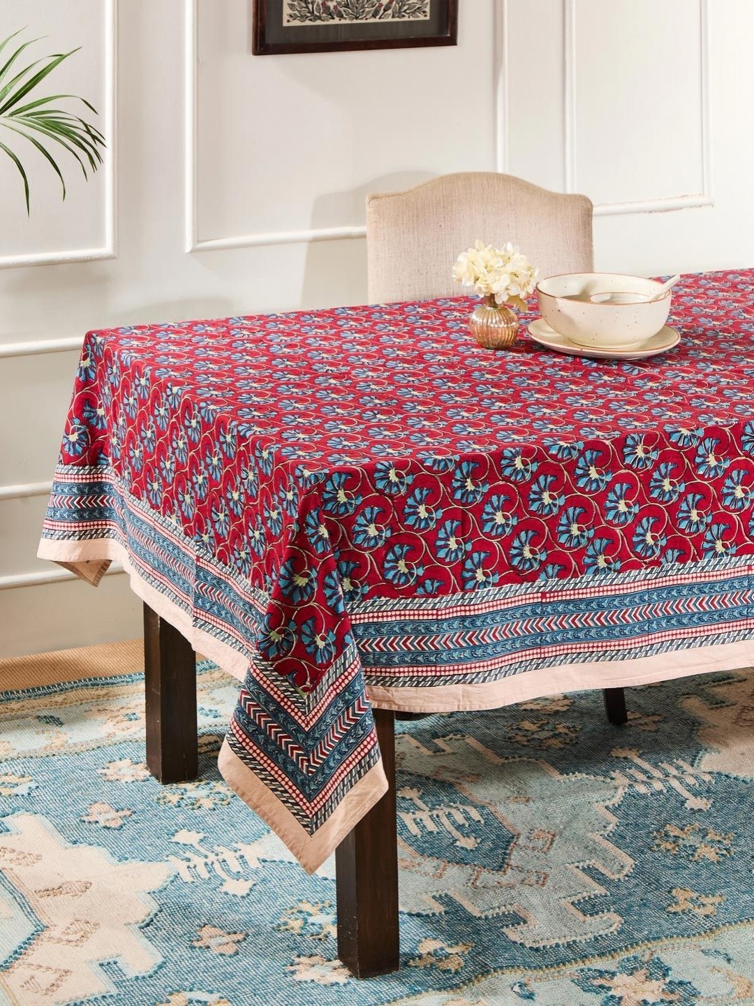 

Fabindia Red & Blue Floral Printed Cotton 6 Seater Rectangle Table Cover