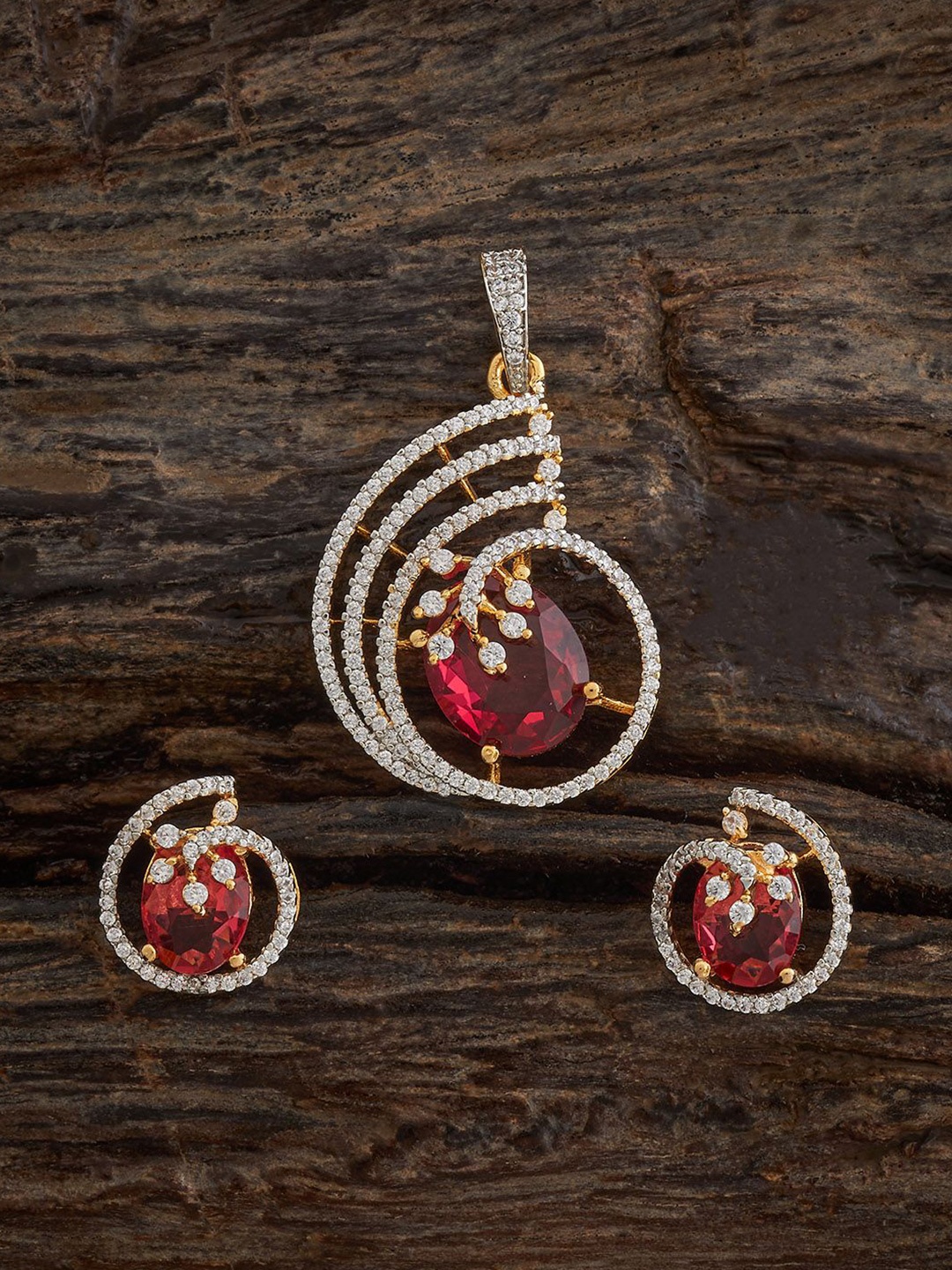 

Kushal's Fashion Jewellery Ruby Rhodium Gold-Plated Party Zircon Pendant Set