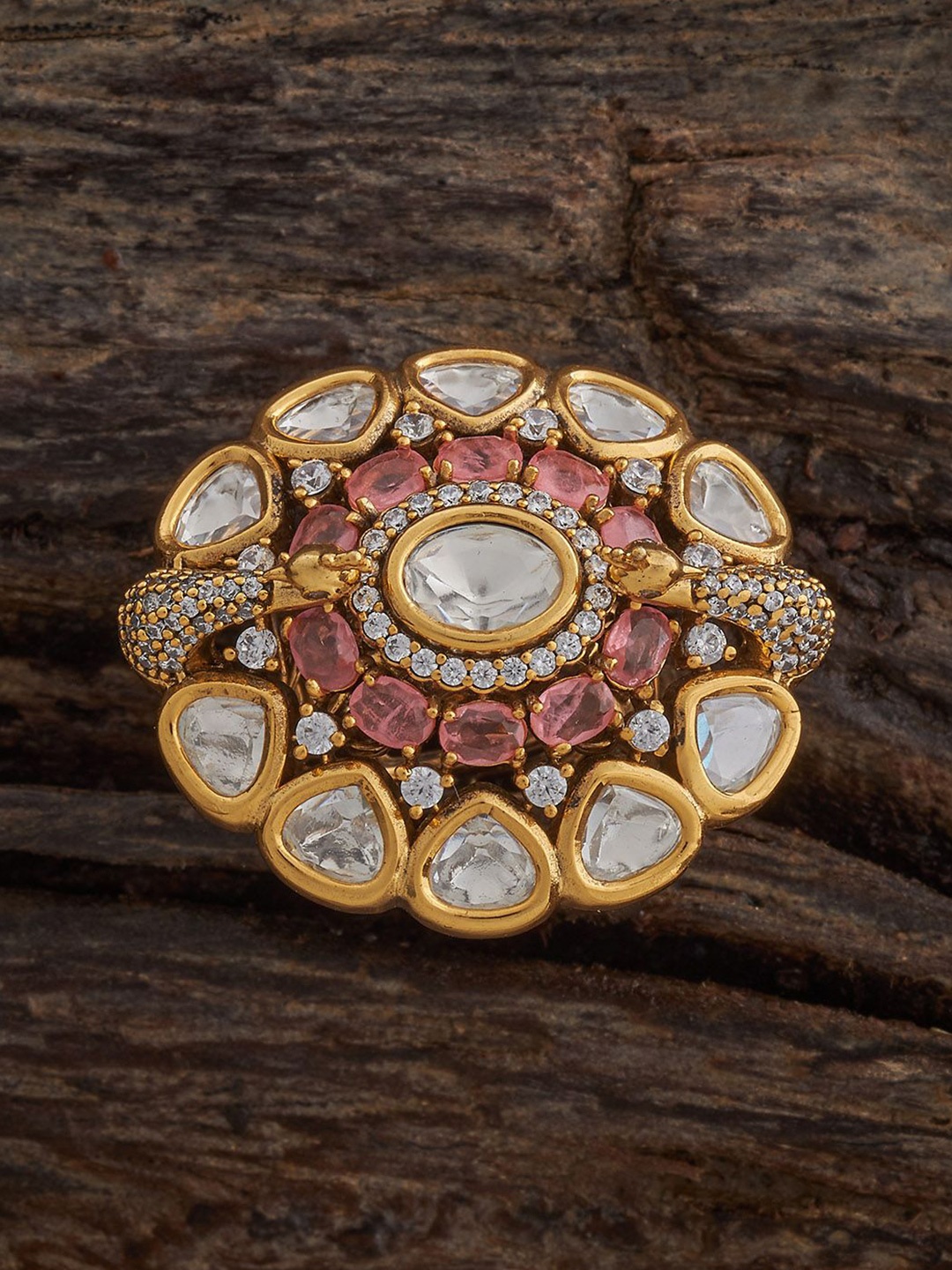 

Kushal's Fashion Jewellery Pink Victorian-Plated Ethnic Kundan Finger Ring, Gold