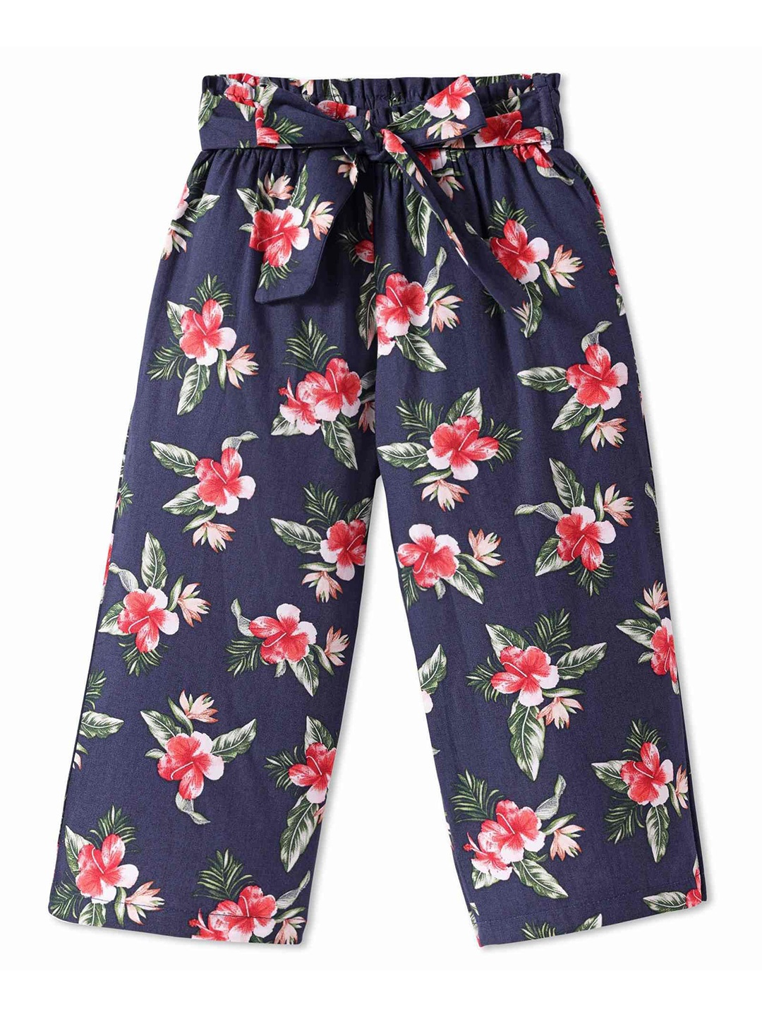 

CrayonFlakes Girls Floral Printed Palazzos, Navy blue