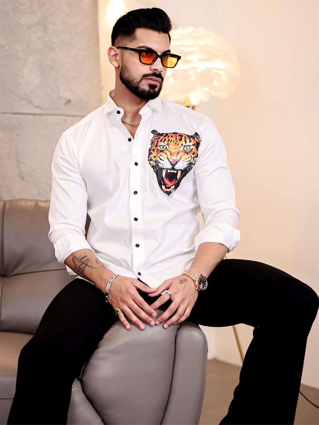 

Foomer Men Standard Opaque Casual Shirt, White