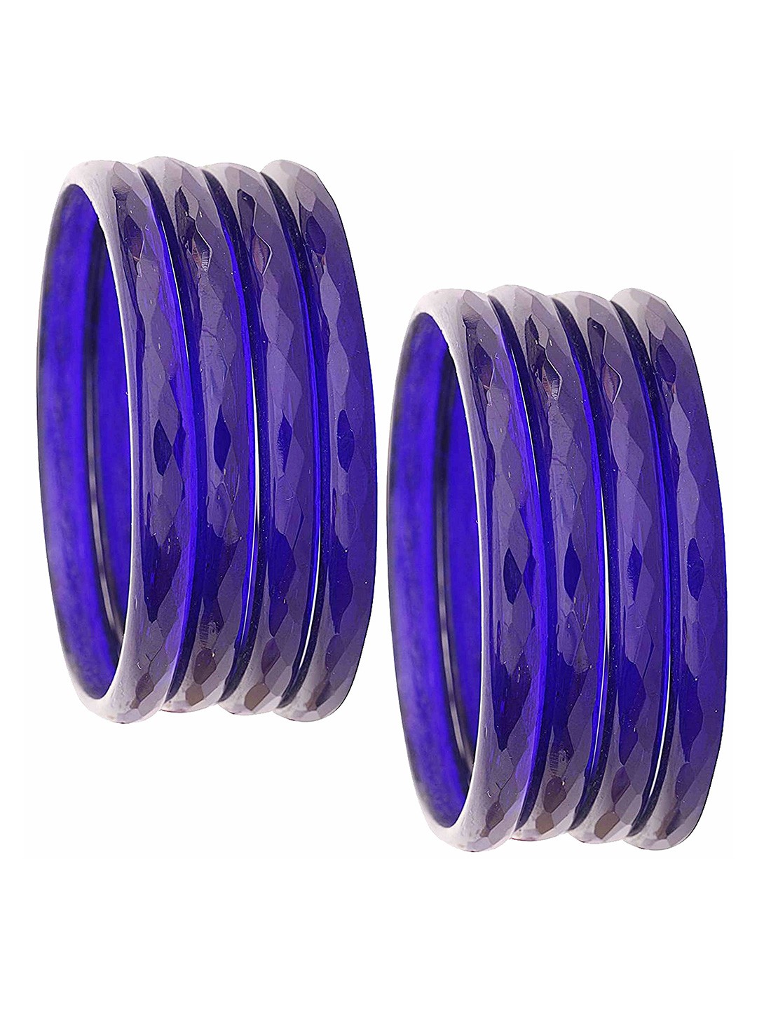

ZULKA Set Of 8 Diamond Cut Glossy Finish Bangles, Blue