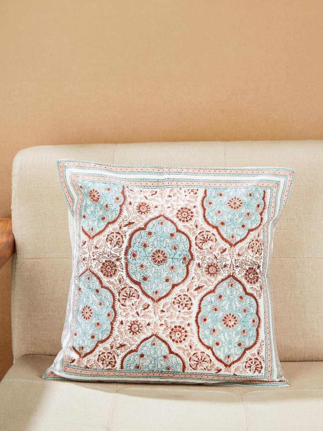 

Fabindia Standalone Blue And Orange Ethnic Motifs Square Cotton Cushion Covers