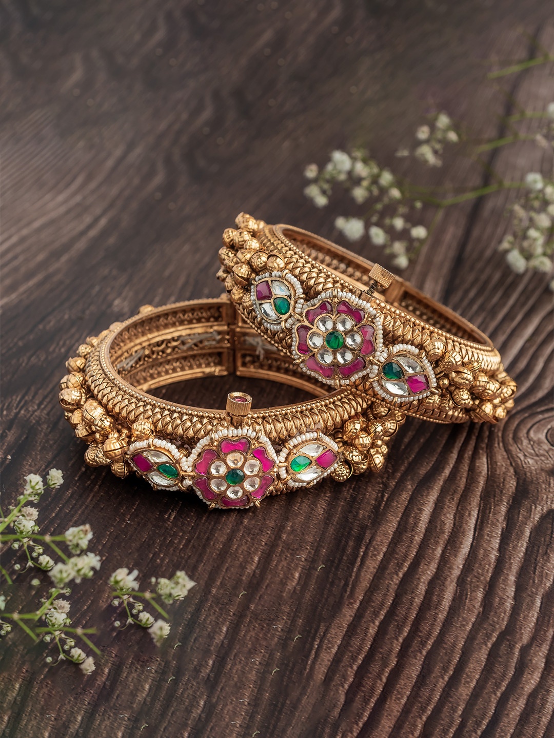 

vivinia BY VIDHI MEHRA Set Of 2 Gold-Plated Artificial Stones-Studded Bangles