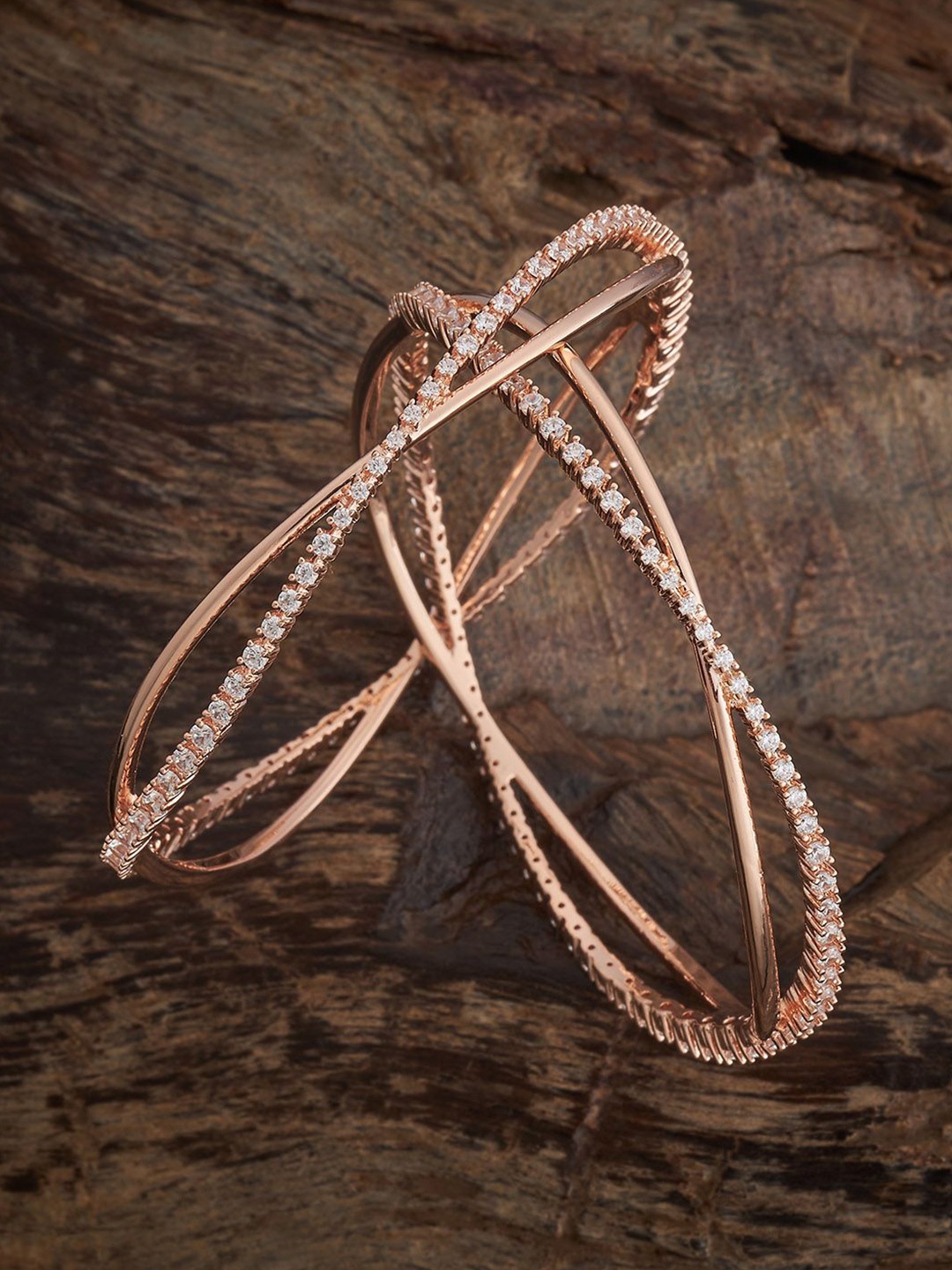 

Kushal's Fashion Jewellery White Rose Gold-Plated Party Zircon Bangles