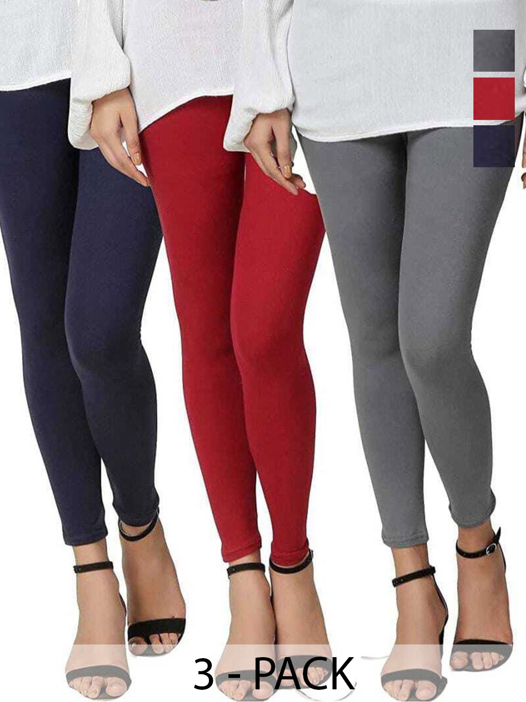 

URBAN KANYA Pack Of 3 Cotton Ankle-Length Leggings, Blue