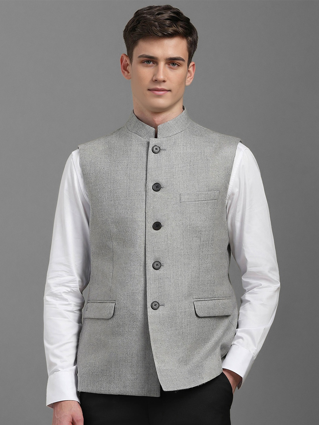 

Louis Philippe Woven Nehru Jacket, Grey