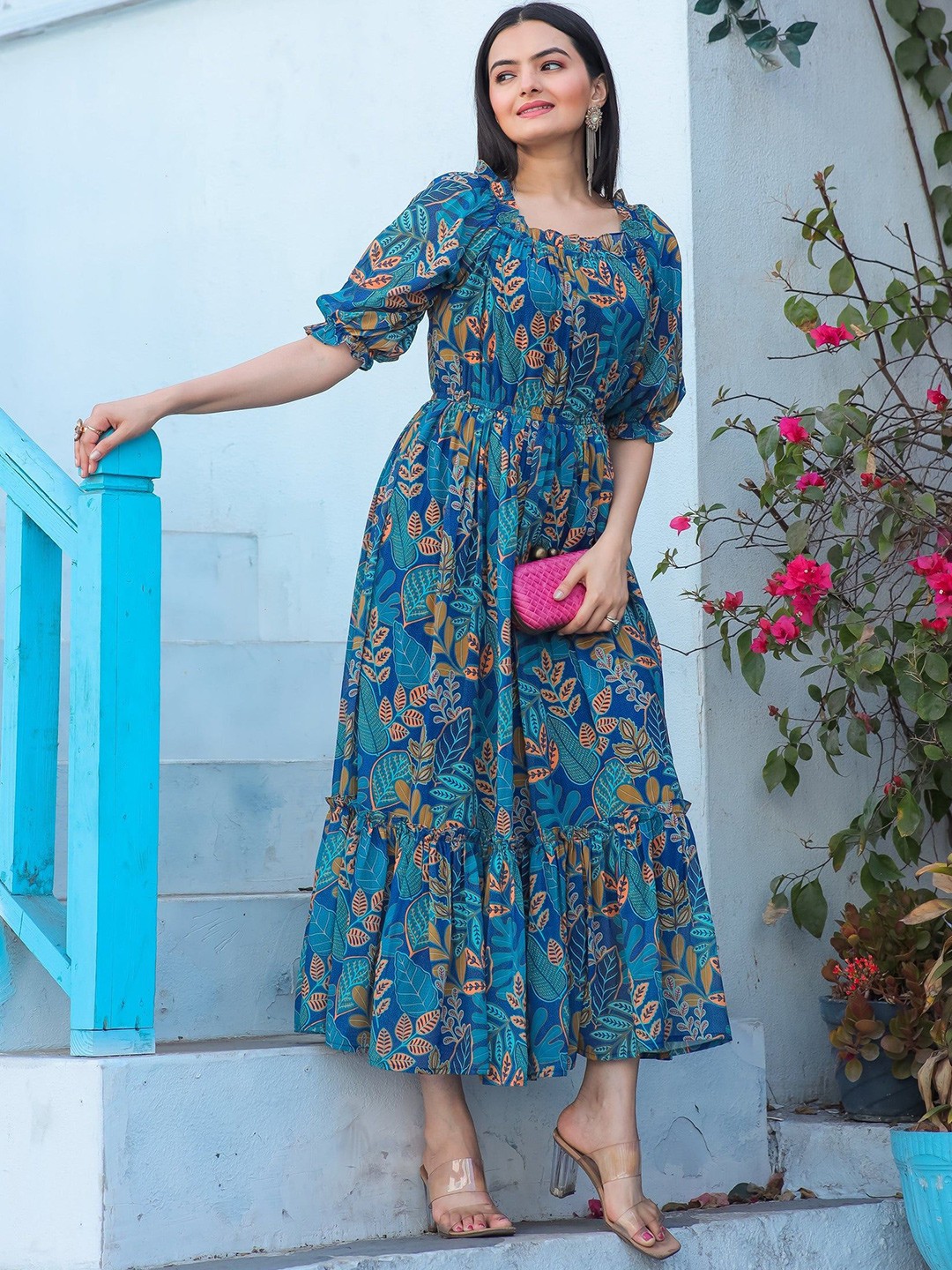 

Raiyani Fashion Floral Print Crepe Fit & Flare Maxi Dress, Blue