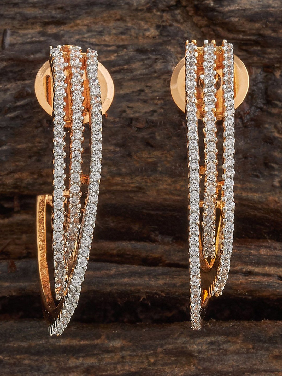 

Kushal's Fashion Jewellery Gold-Plated Classic Zircon Studded Half Hoop Earrings