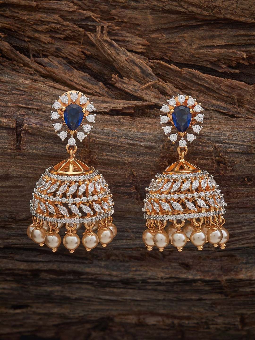 

Kushal's Fashion Jewellery Gold-Plated Dome Shaped Zircon Studded Jhumkas