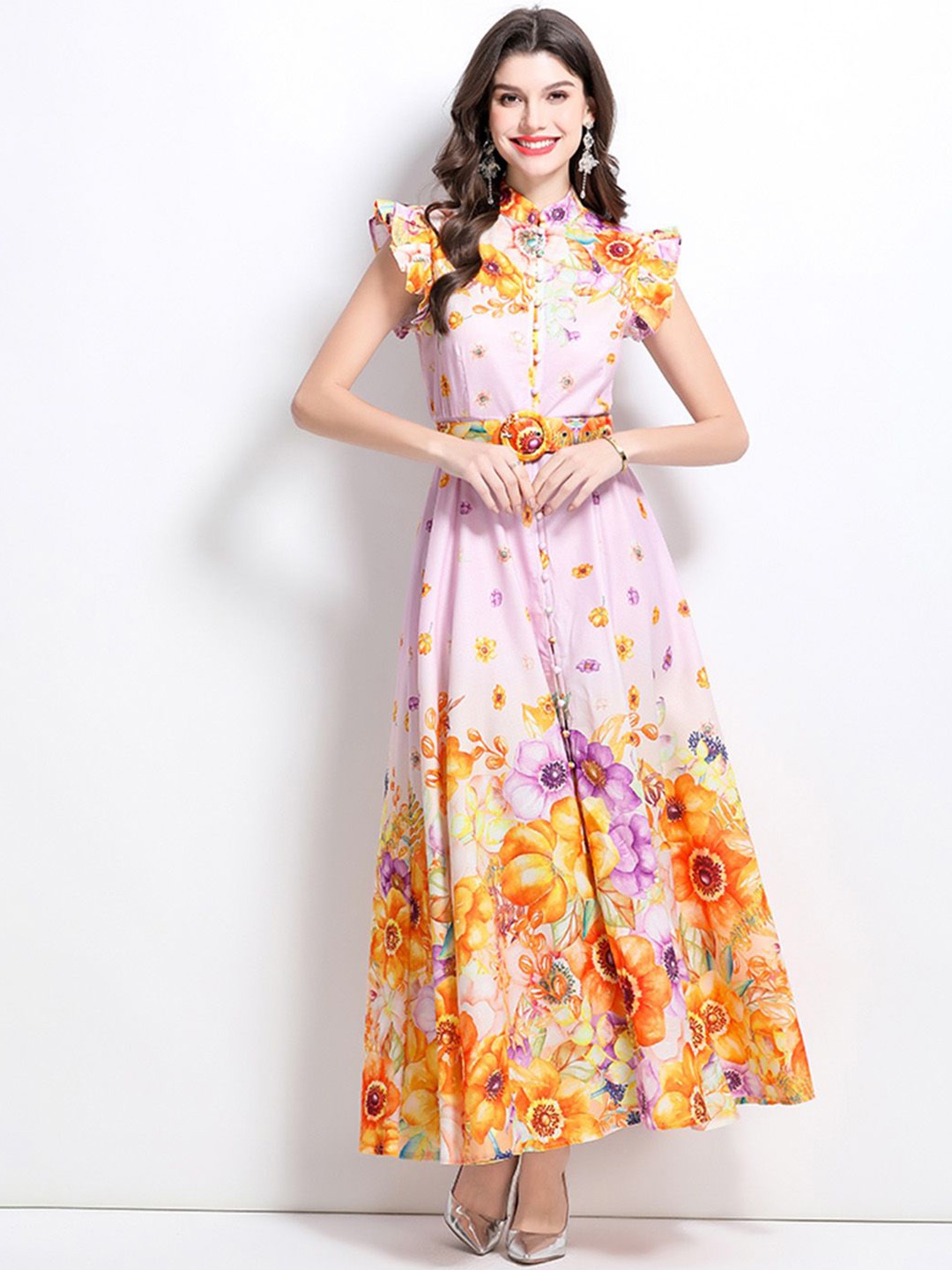 

JC Collection Floral Print Flutter Sleeve Maxi Dress, Purple