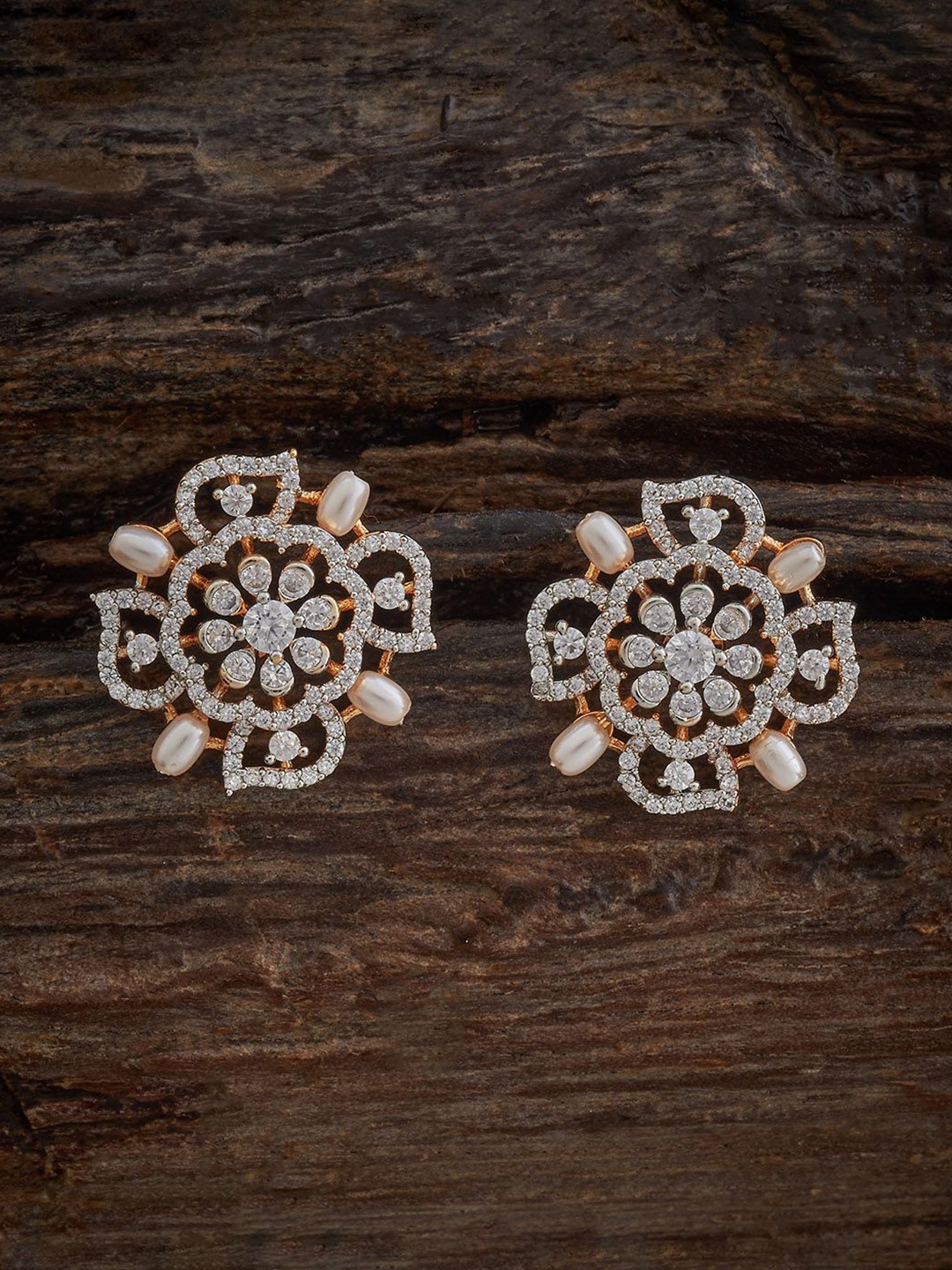 

Kushal's Fashion Jewellery Gold-Plated Geometric Zircon Studded Studs