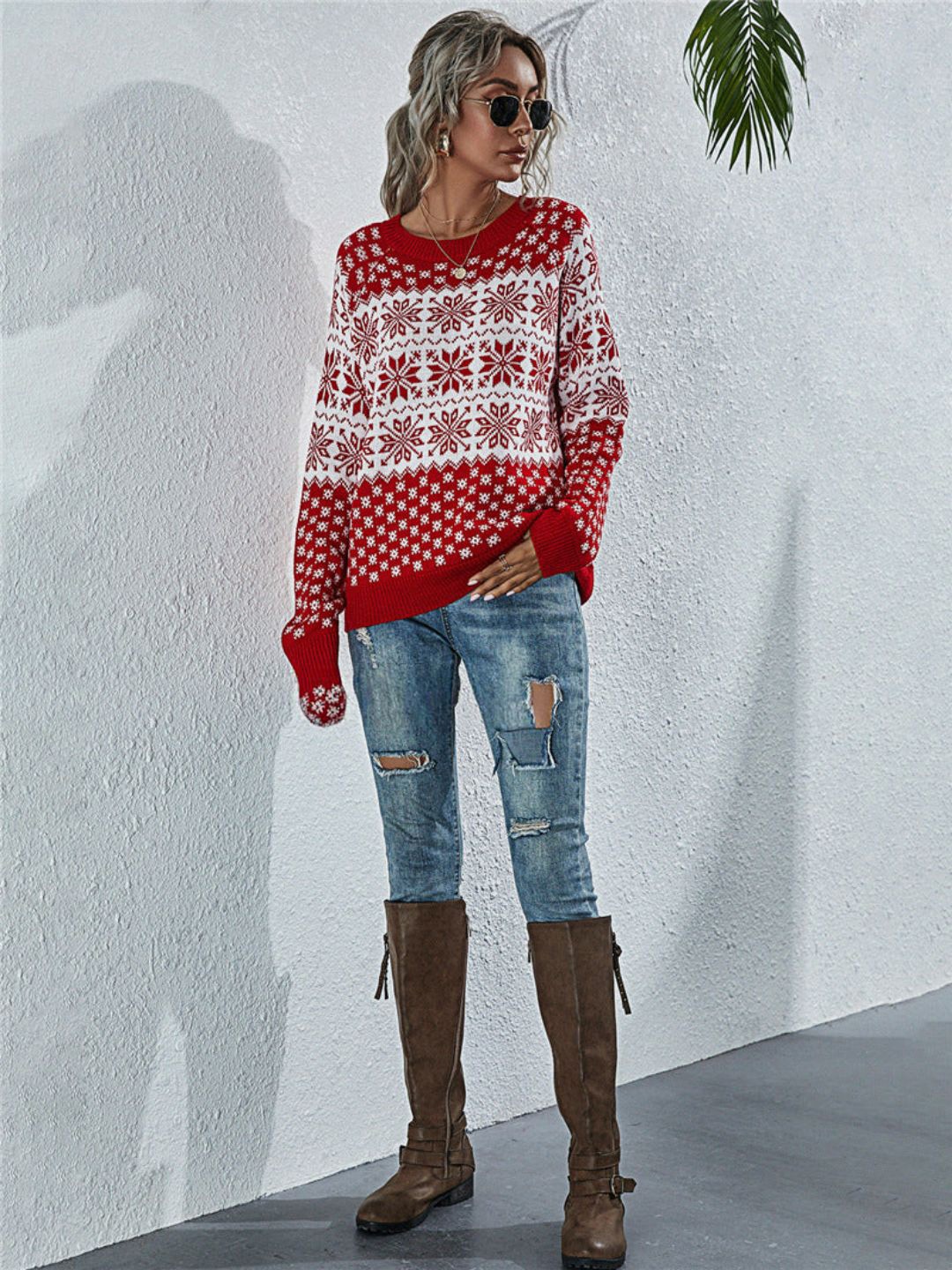 

Oh Rare Women Fair Isle Printed Pullover, Red