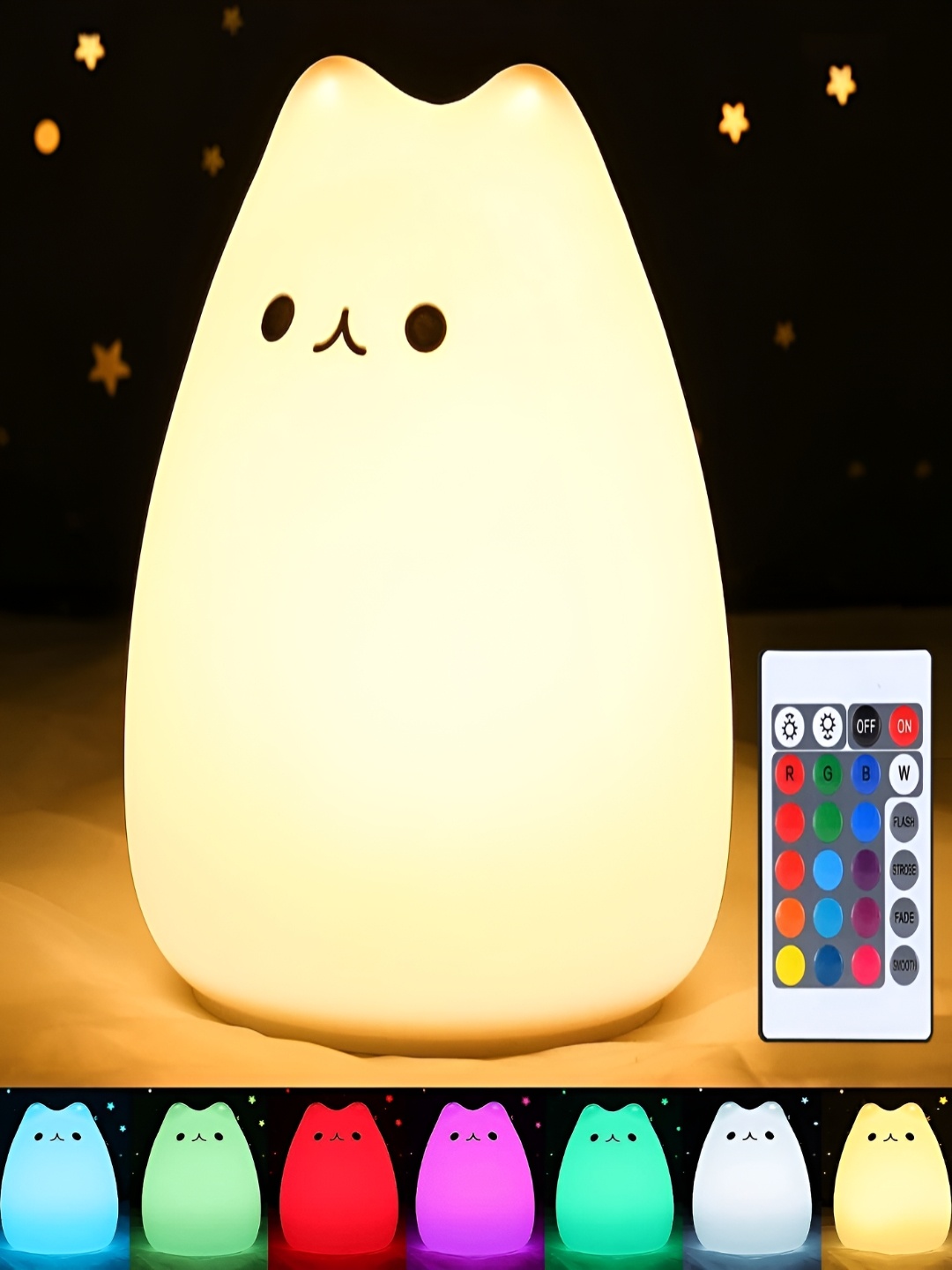 

DWIZA ENTERPRISE White Cat 16 Color Changing Light Night Lamp With Remote