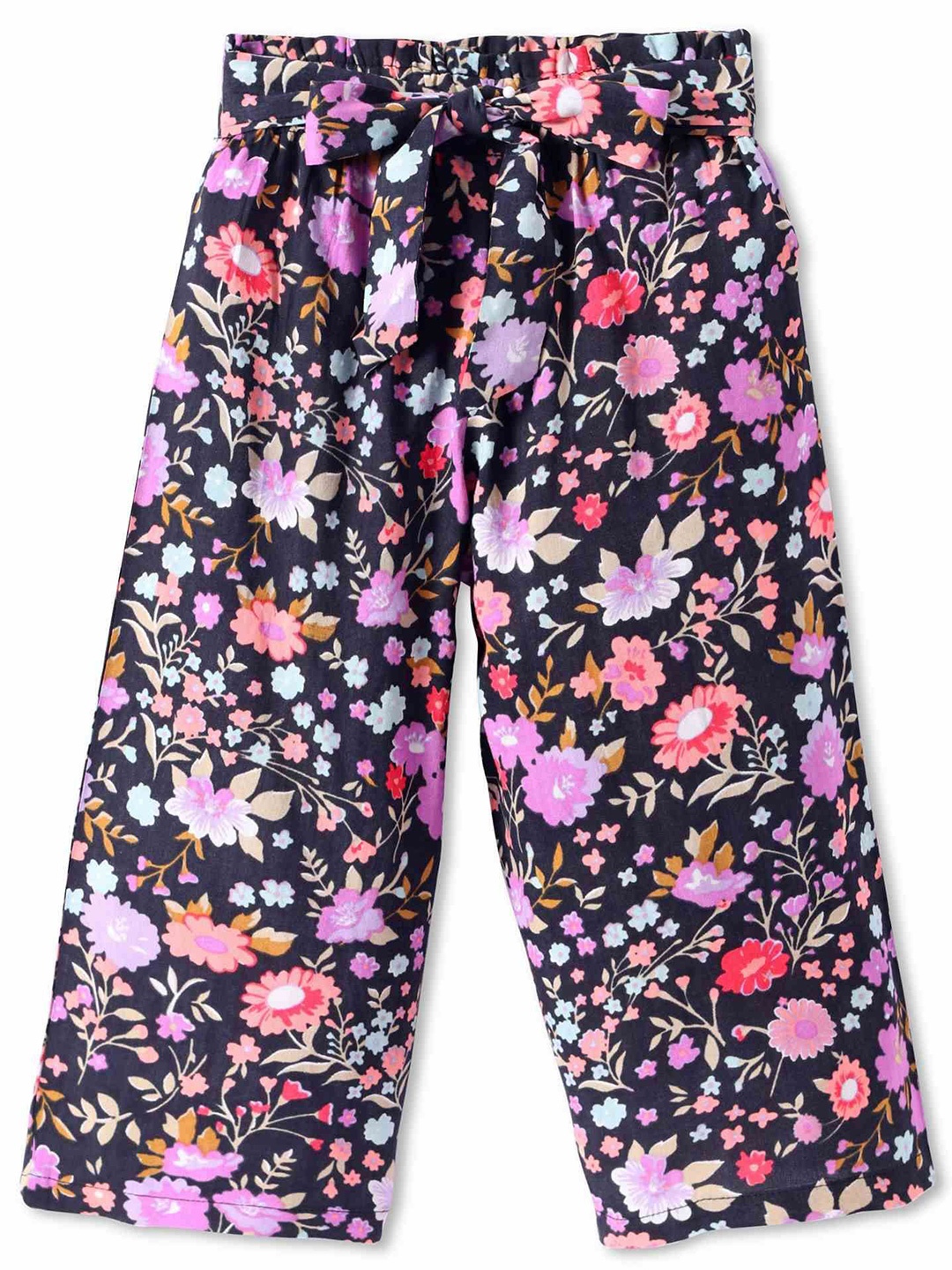 

CrayonFlakes Girls Floral Printed Palazzos, Black