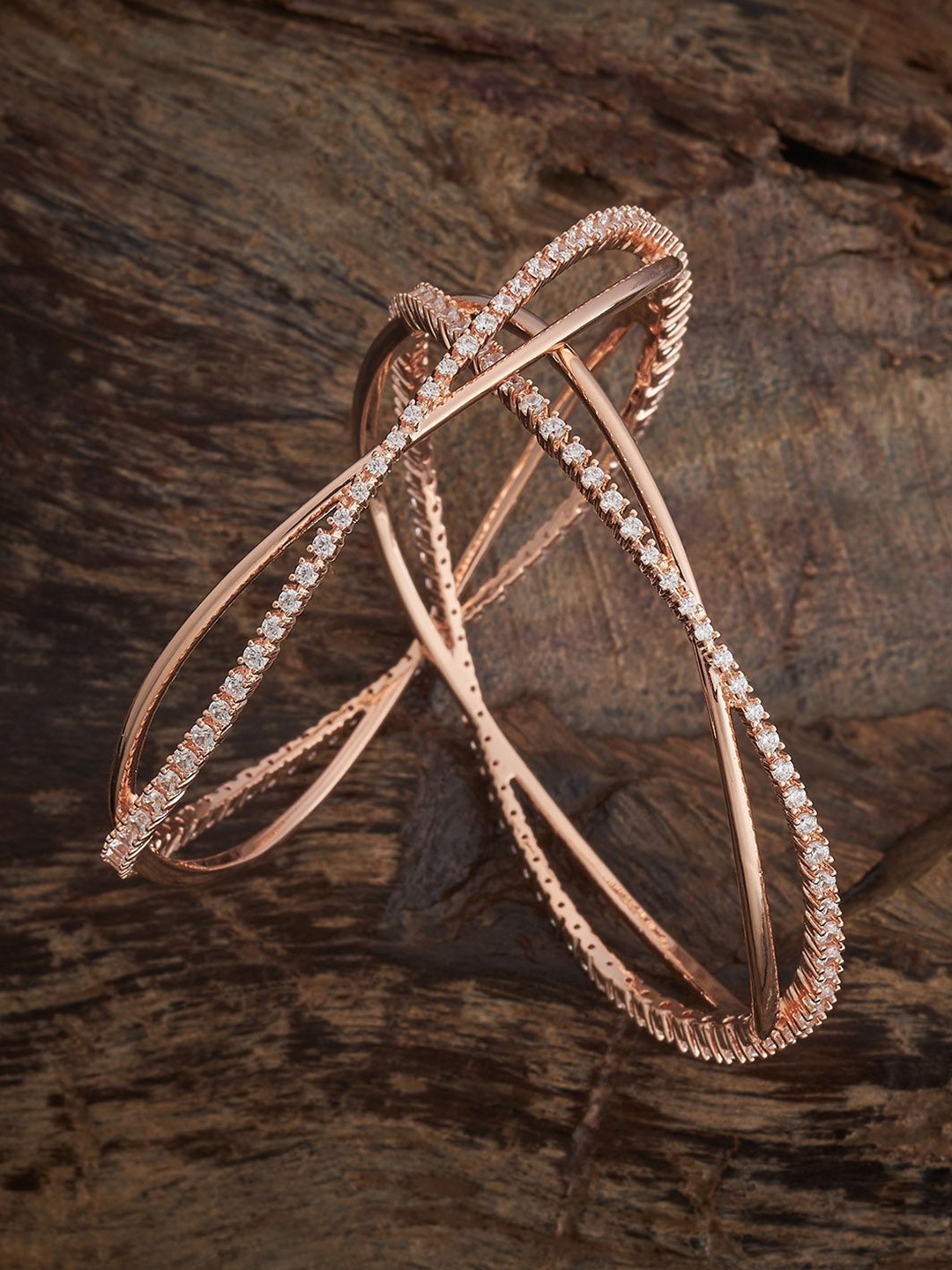 

Kushal's Fashion Jewellery White Rose Gold-Plated Party Zircon Bangles