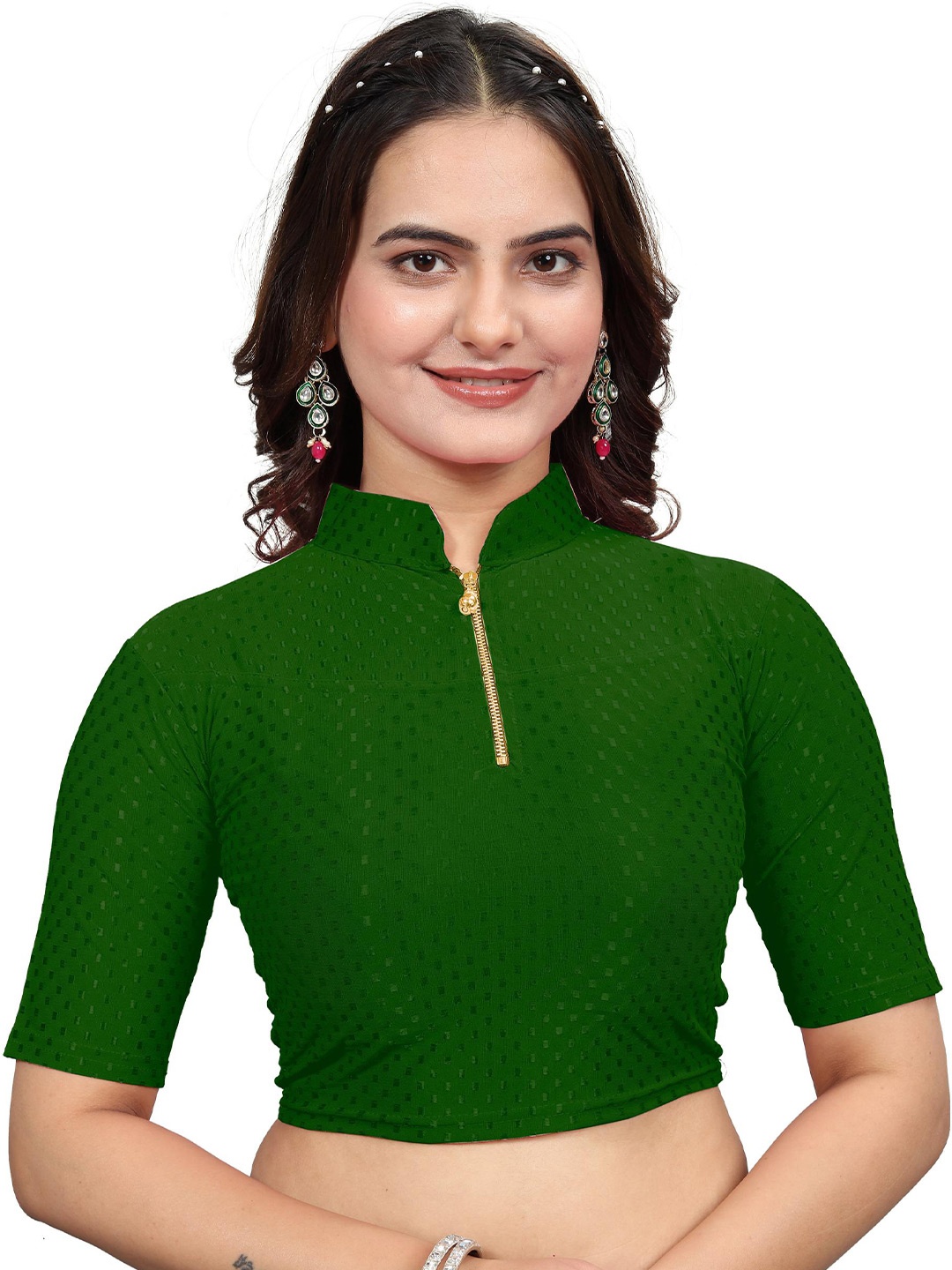 

SS Sanket Synthetics Embroidered Saree Blouse, Green