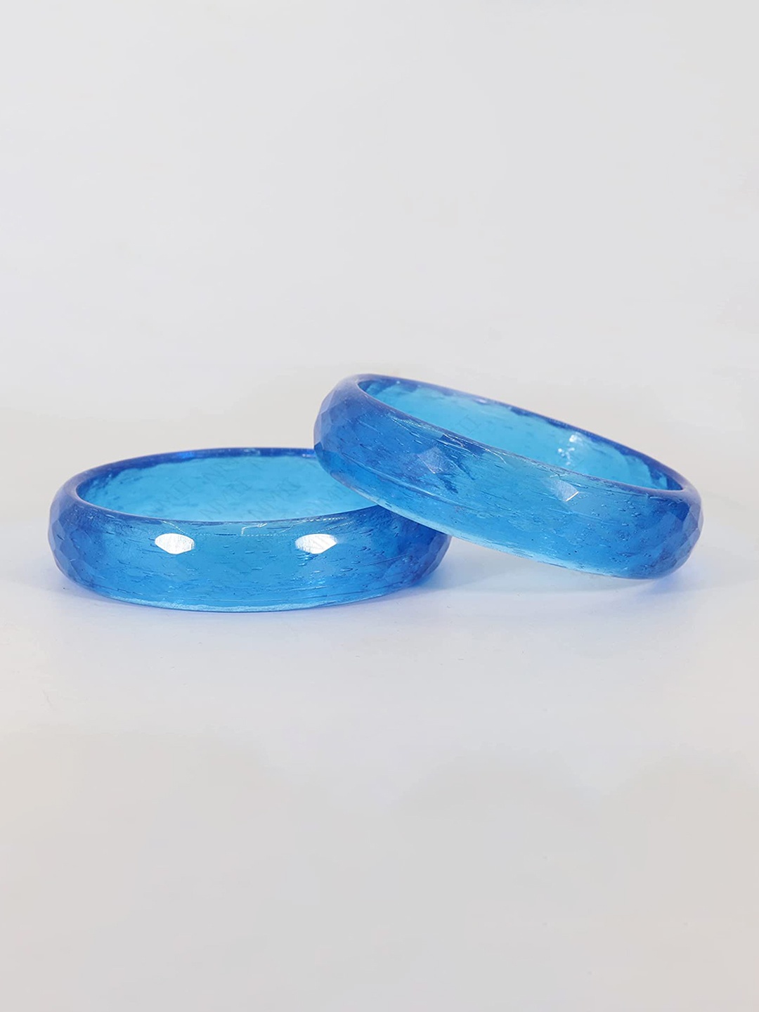 

ZULKA Set Of 2 American Diamond-Studded Glossy Finished Bangles, Blue