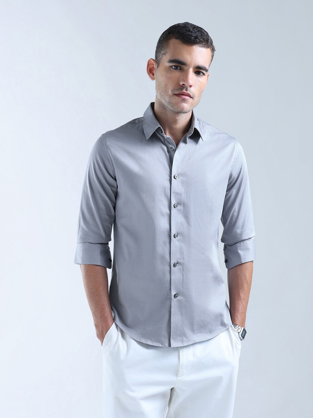 

Flying Machine Men Slim Fit Opaque Casual Shirt, Grey