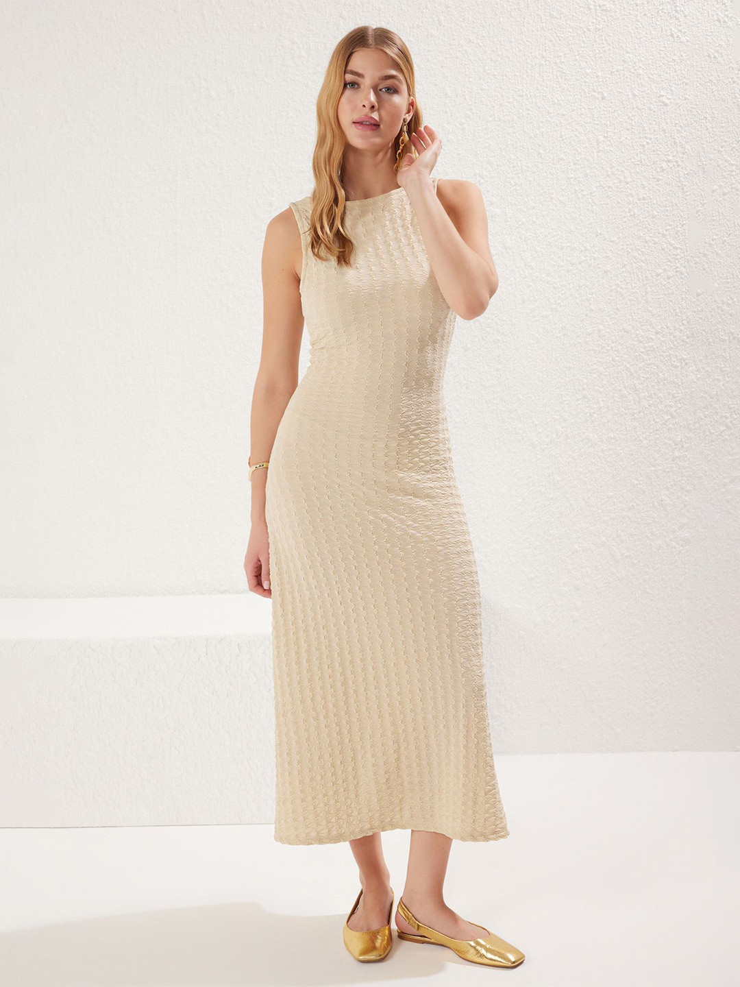 

Trendyol Striped Maxi Midi Dress, Na