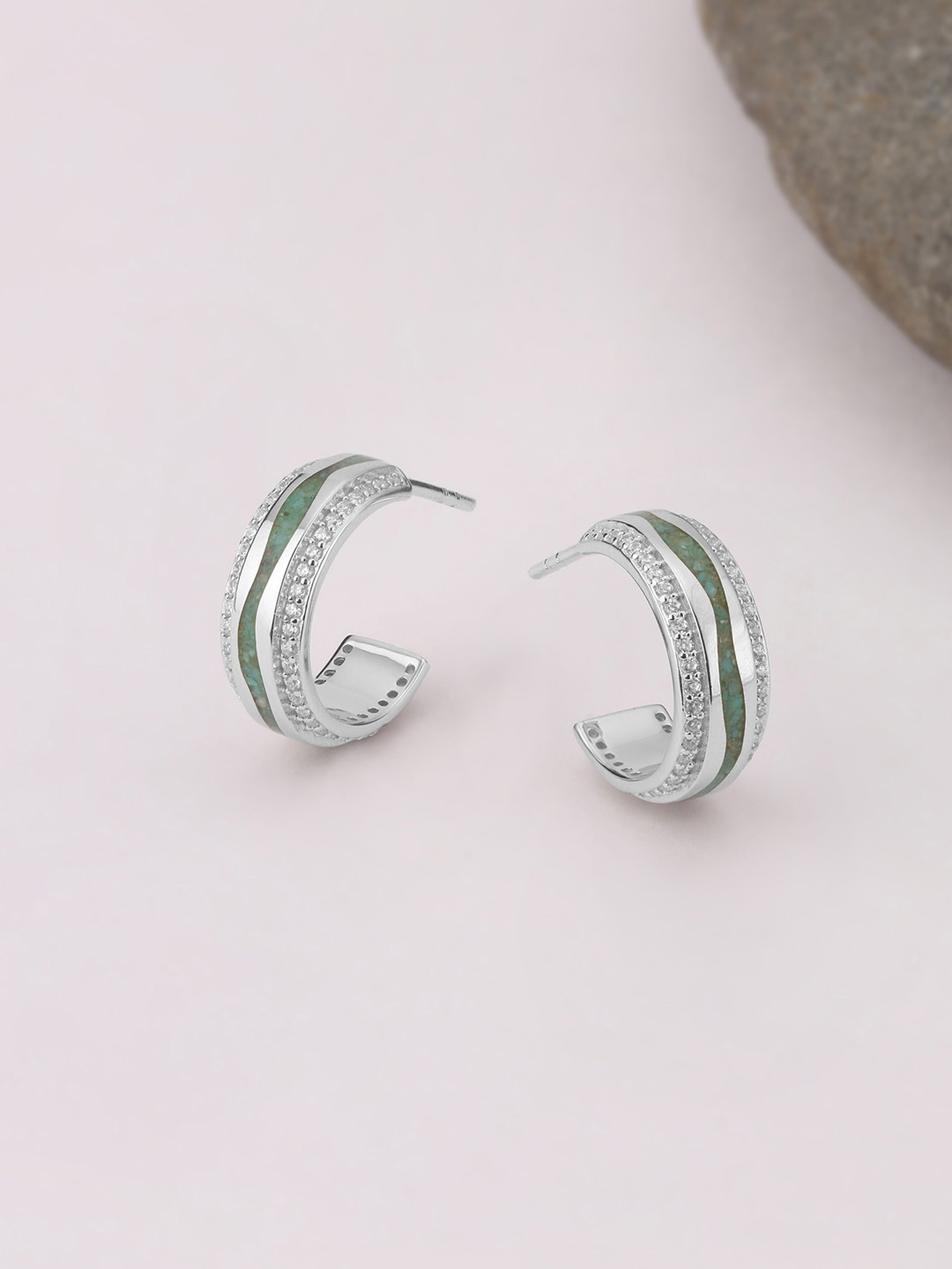 

Mia by Tanishq Mosaic Magic Opal Studded Circular Shaped Half Hoop Earring, Silver