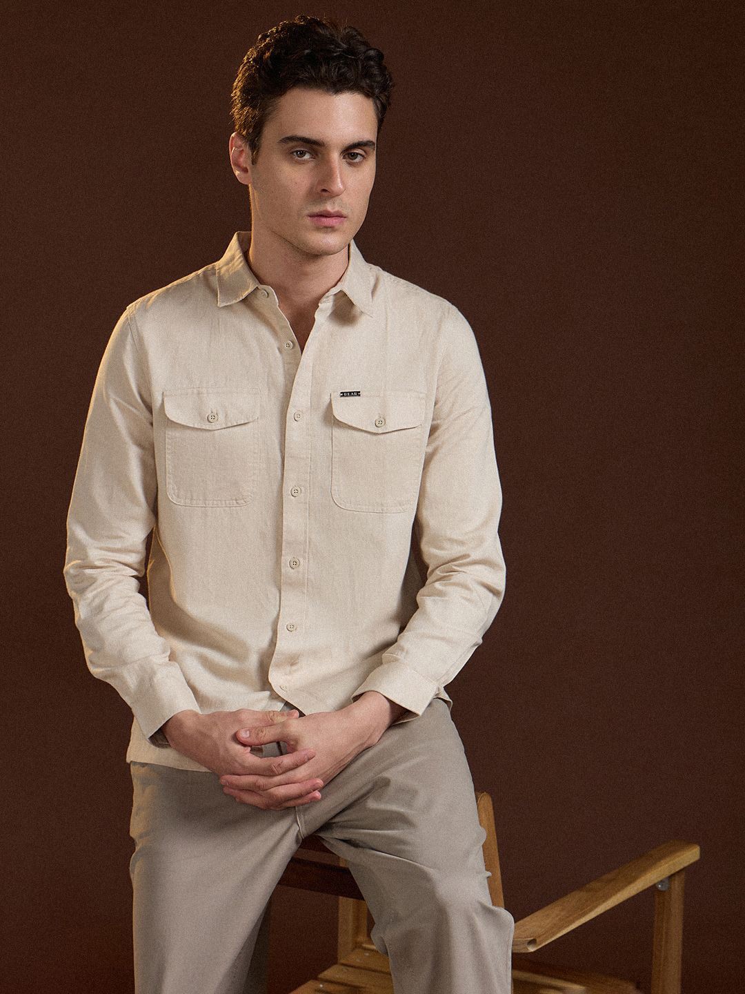 

THE BEAR HOUSE Men Slim Fit Opaque Casual Shirt, Beige