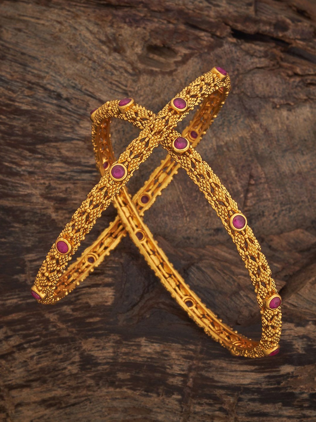 

Kushal's Fashion Jewellery Ruby Gold-Plated Ethnic Antique Bangles