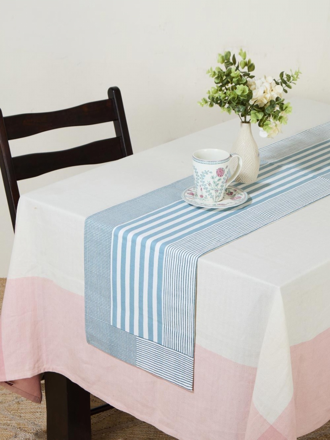 

Fabindia Blue & White Striped Pure Cotton Large Runner