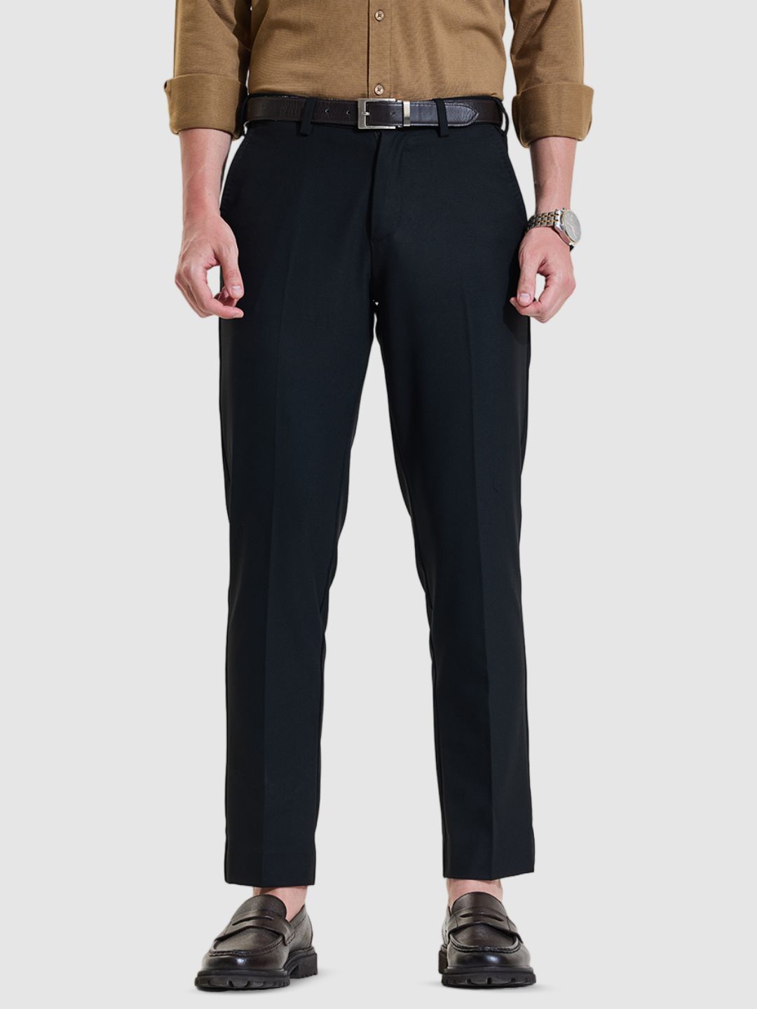 

Snitch Men Smart Slim Fit Mid-Rise Trousers, Black