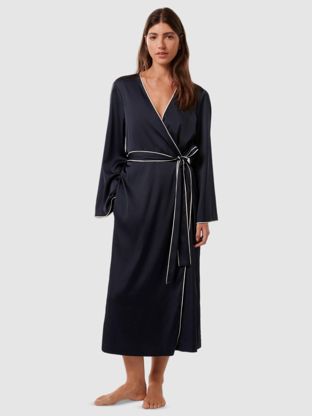 

Forever New Full Length Bath Robe With Belt, Navy blue