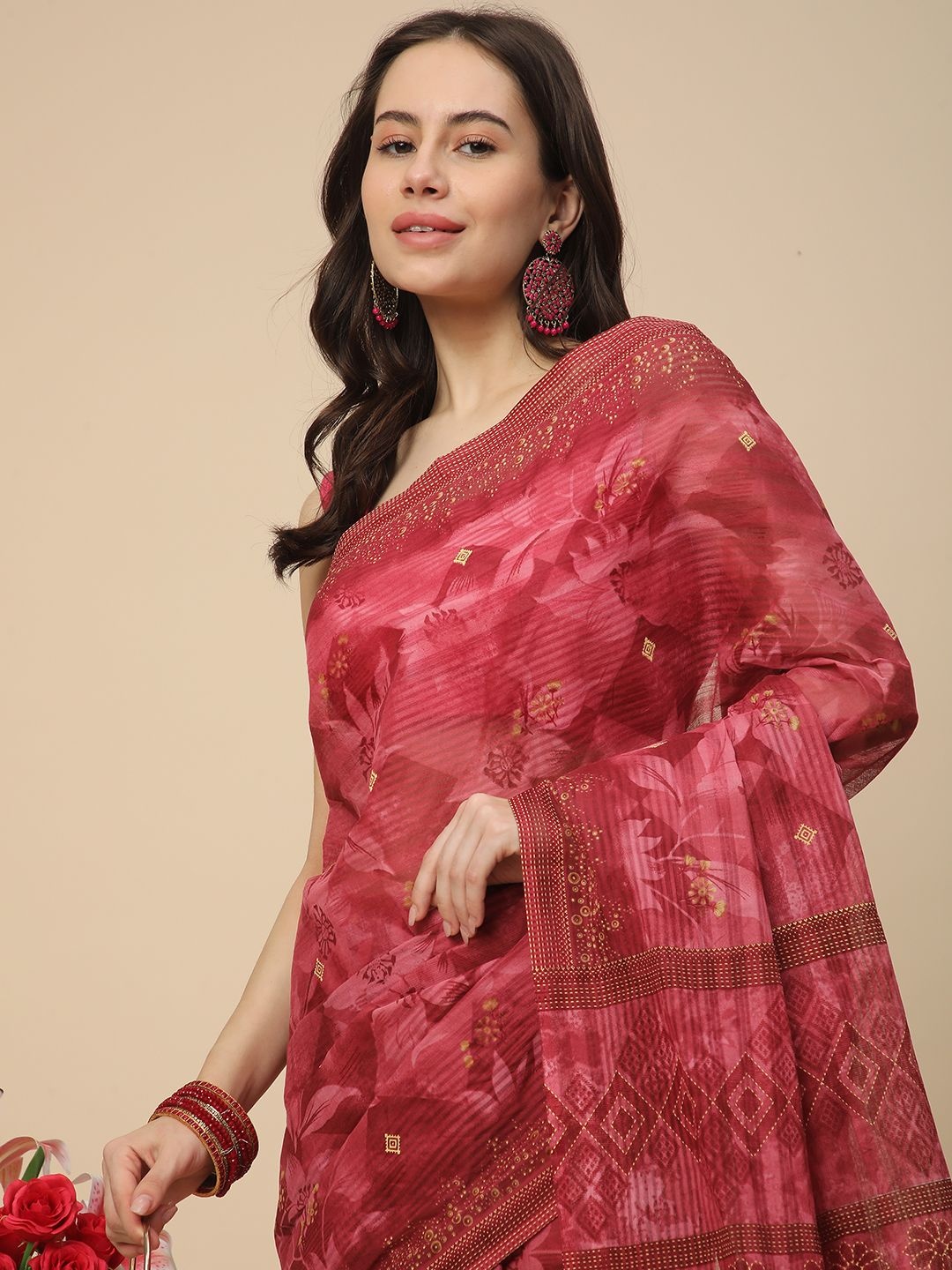 

RATAN Floral Pure Cotton Saree, Magenta