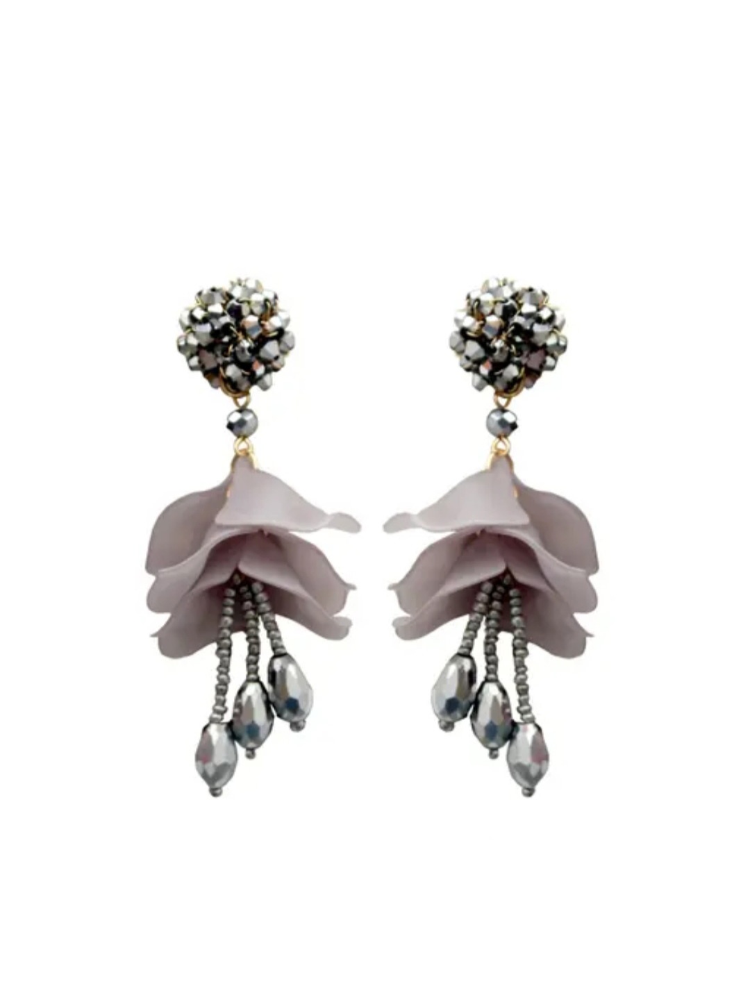 

DIVASTRI Gold-Plated Artificial Beads Beaded Contemporary Shaped Drop Earrings, Grey