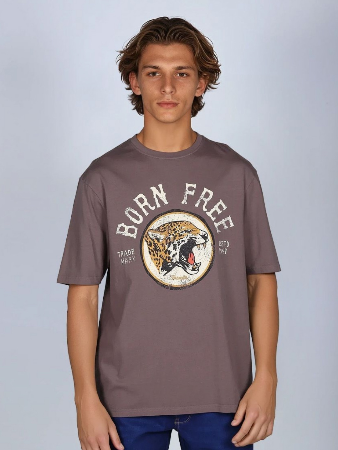 

Wrangler Men Printed Pure Cotton T-shirt, Brown