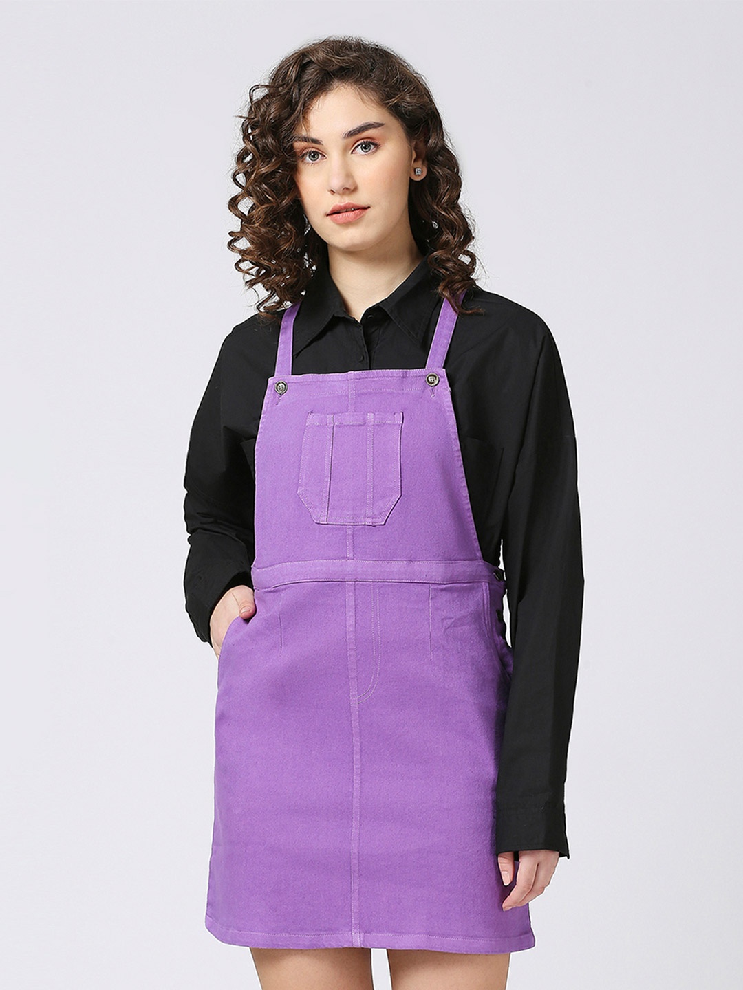 

CEFALU Adjustable Shoulder Straps Dungaree Skirt, Purple