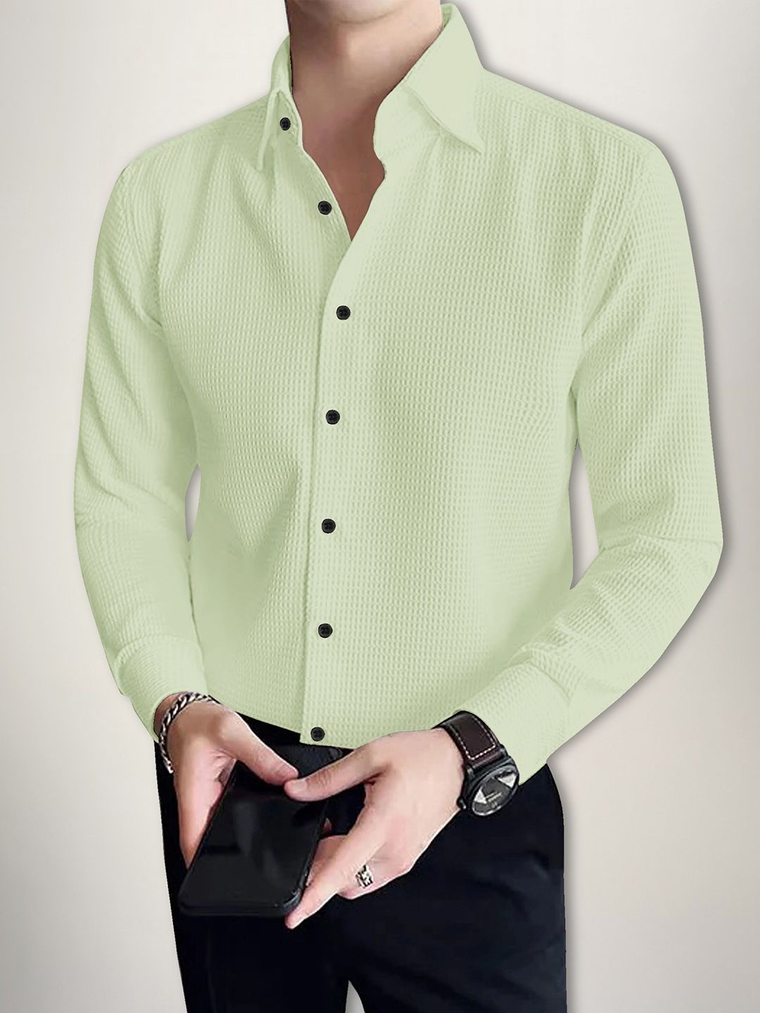 

SZN Men Textured Original Fit Casual Shirt, Green