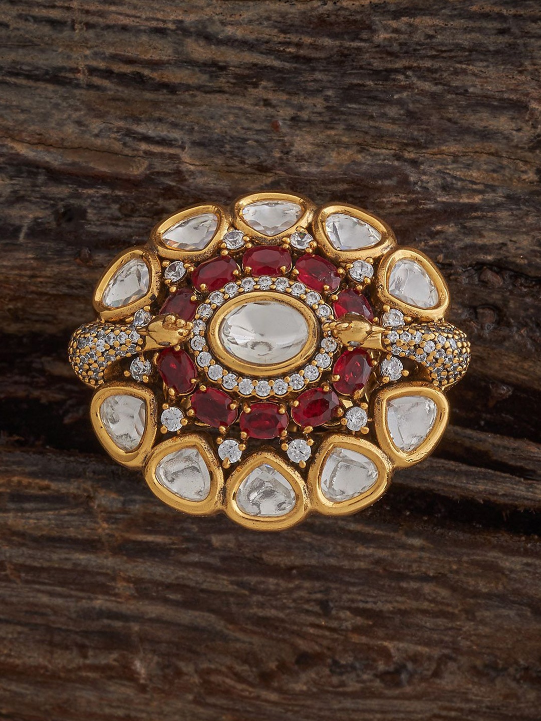 

Kushal's Fashion Jewellery Ruby Victorian-Plated Ethnic Kundan Finger Ring, Gold
