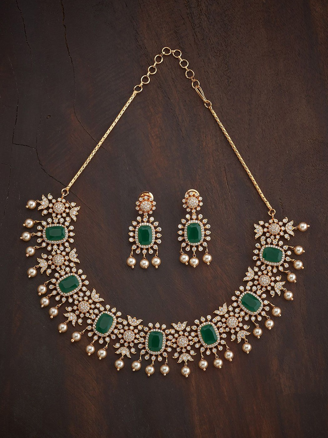 

Kushal's Fashion Jewellery Green Gold-Plated Party Zircon Jewellery Set