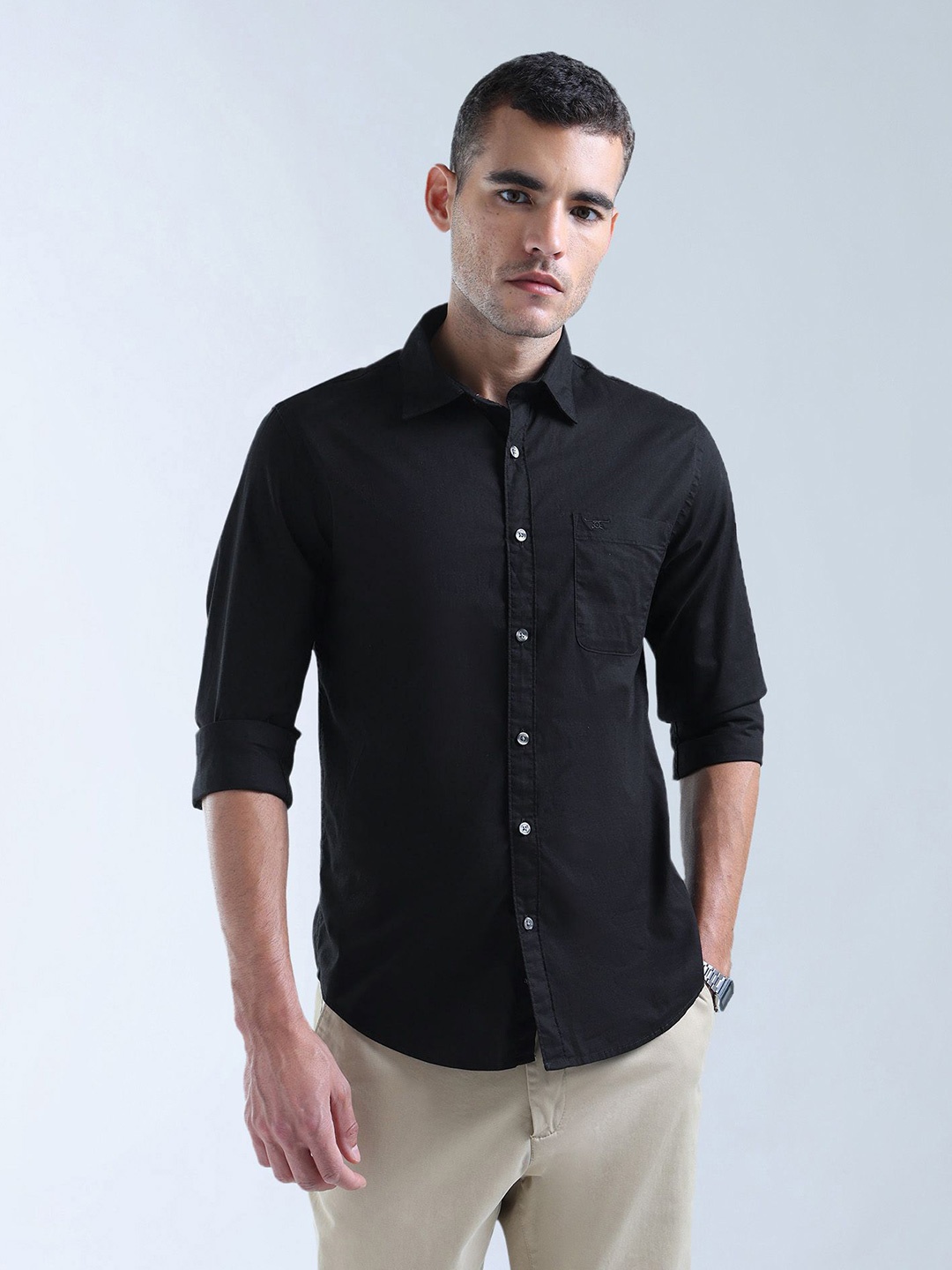 

Flying Machine Men Slim Fit Opaque Casual Shirt, Black
