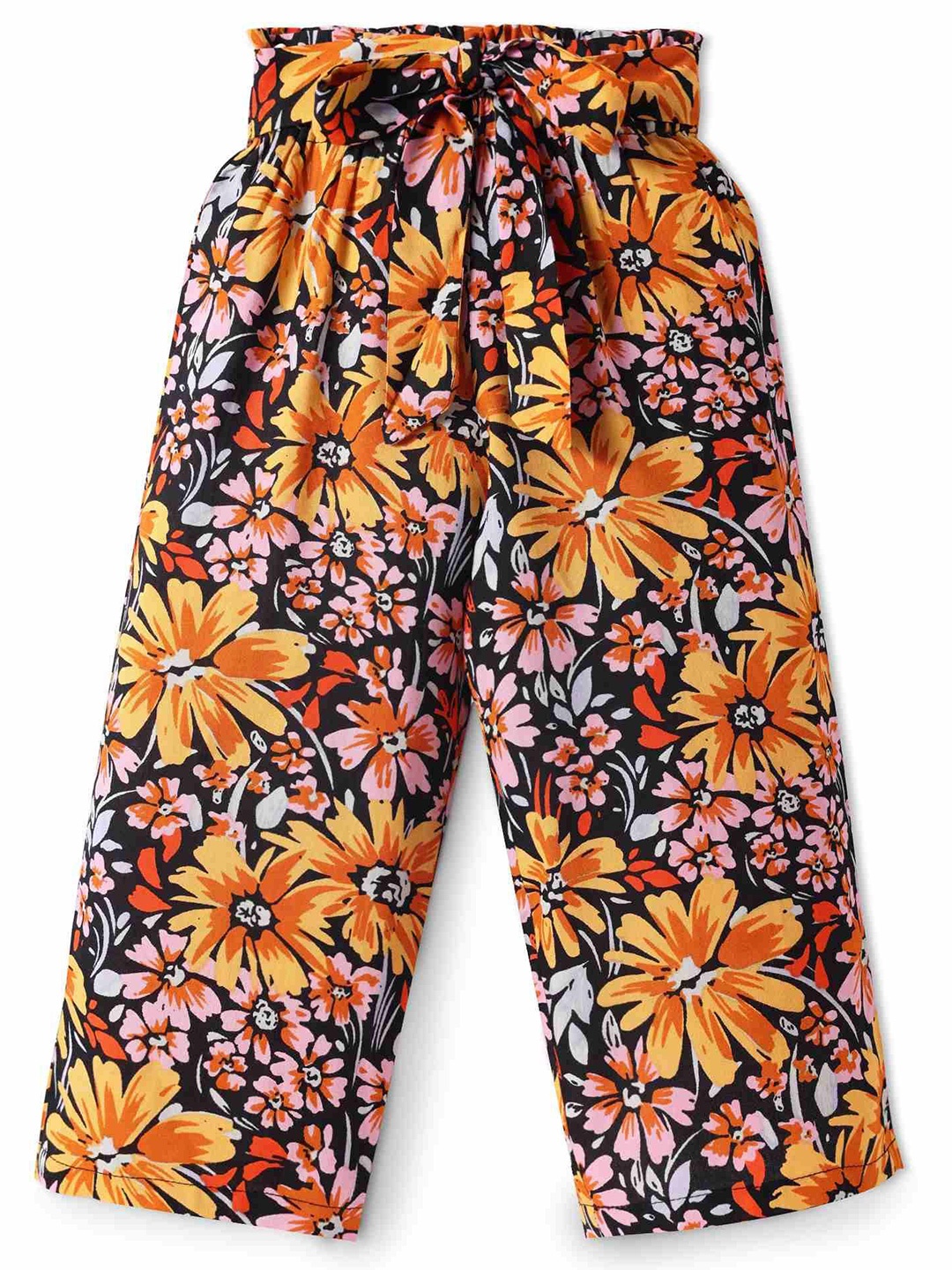 

CrayonFlakes Girls Floral Printed Palazzos, Black