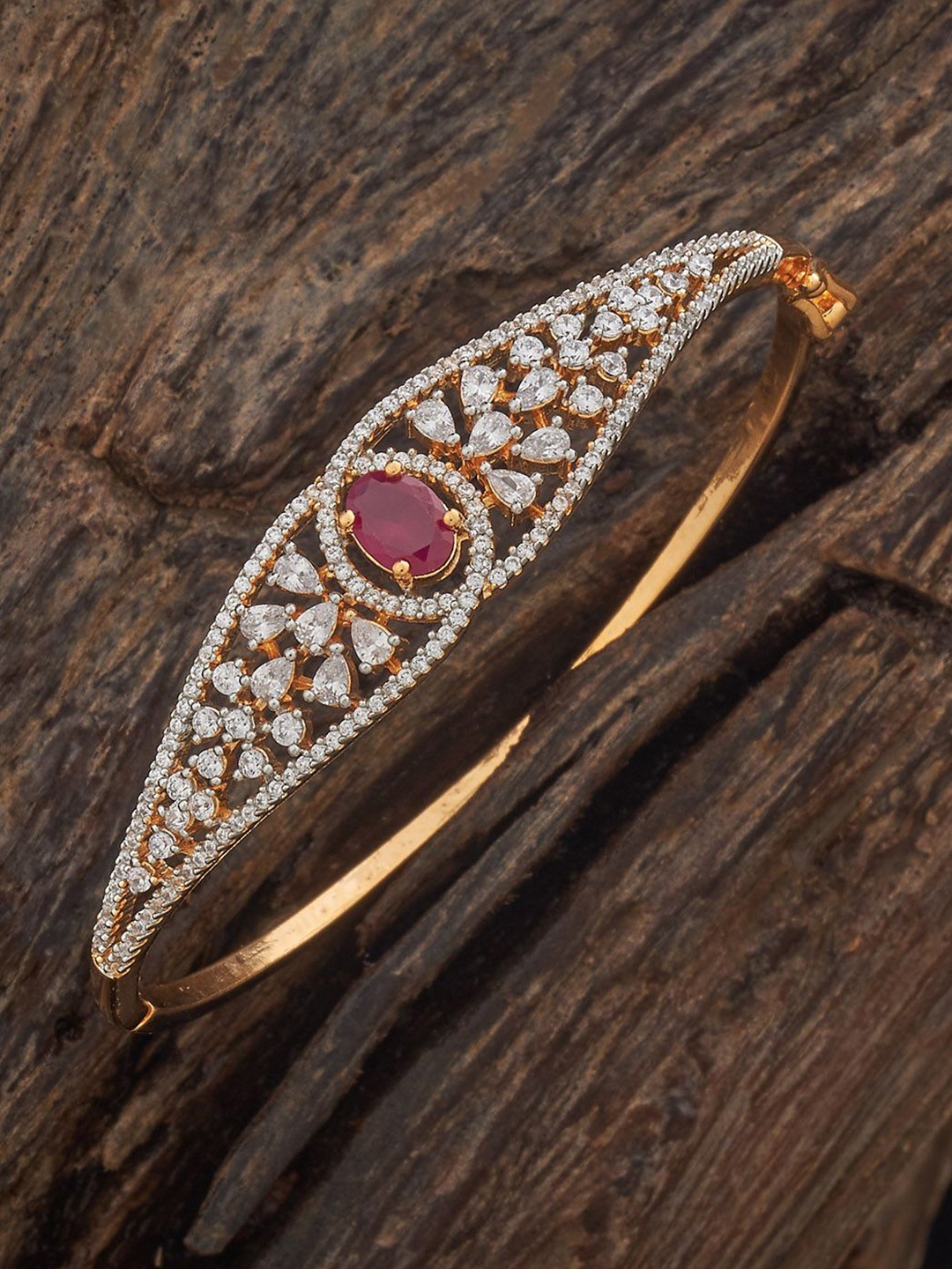 

Kushal's Fashion Jewellery Red Rhodium Gold-Plated Party Zircon Kada