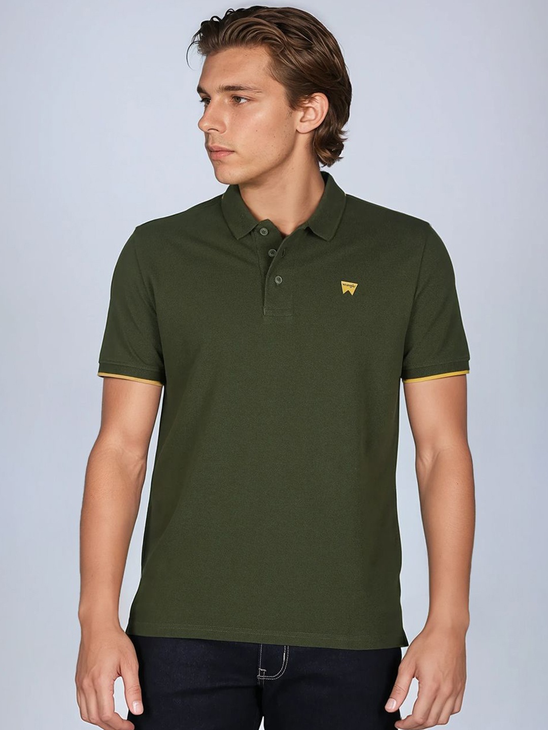 

Wrangler Men Polo Collar Pure Cotton T-shirt, Green