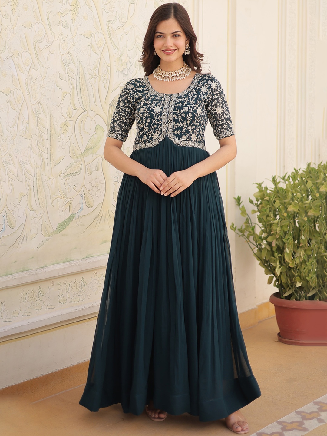 

KALINI Embroidered Fit and Flare Maxi Dress, Teal